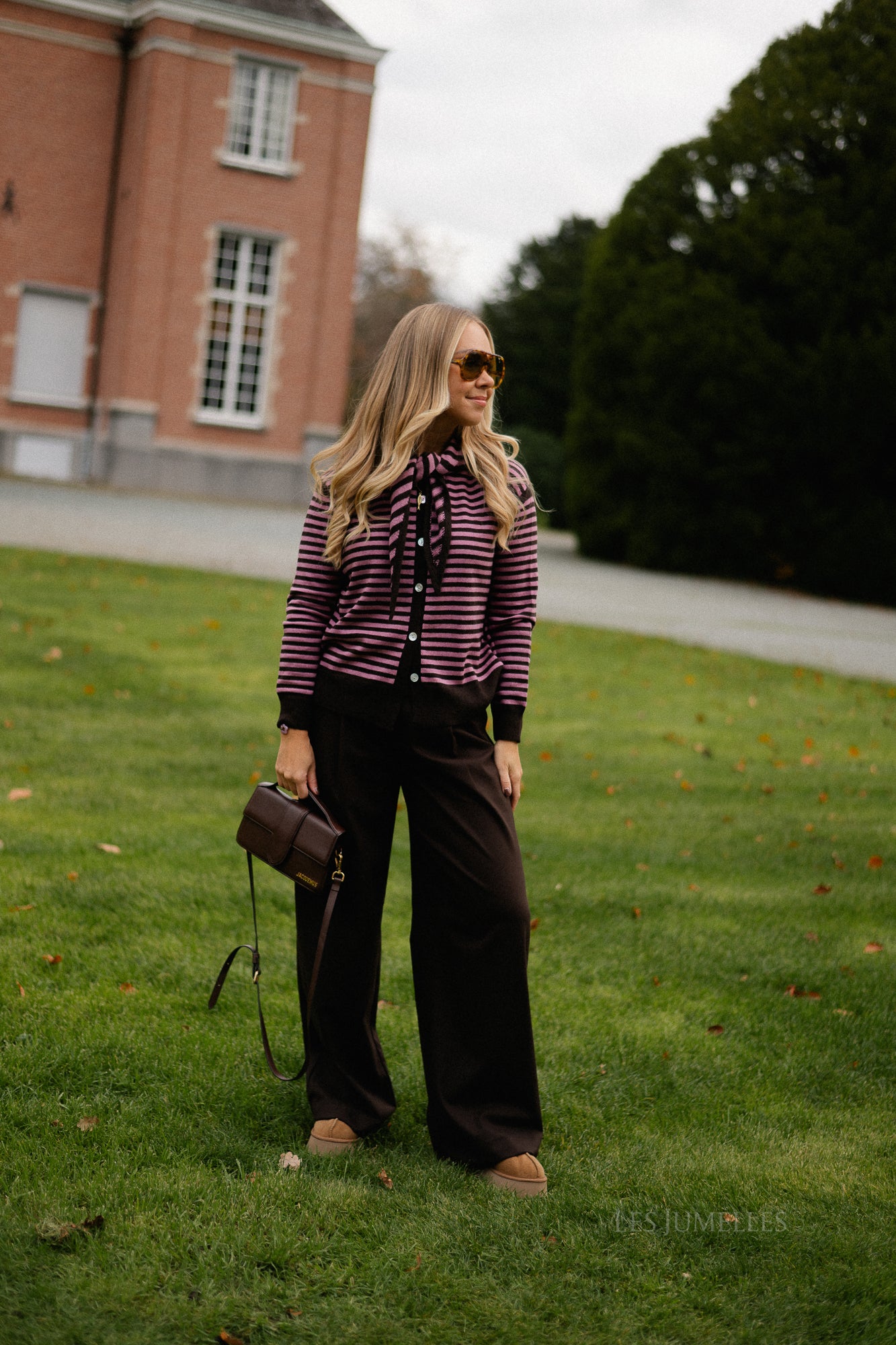 Lisa gestreepte cardigan warme chocolademelk/roze