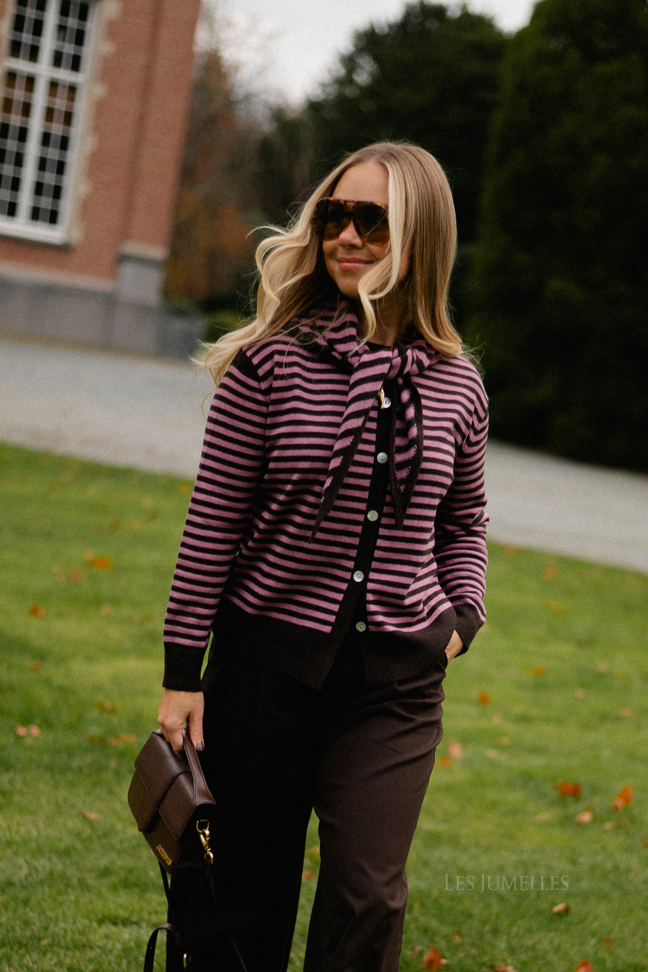 Lisa gestreepte cardigan warme chocolademelk/roze