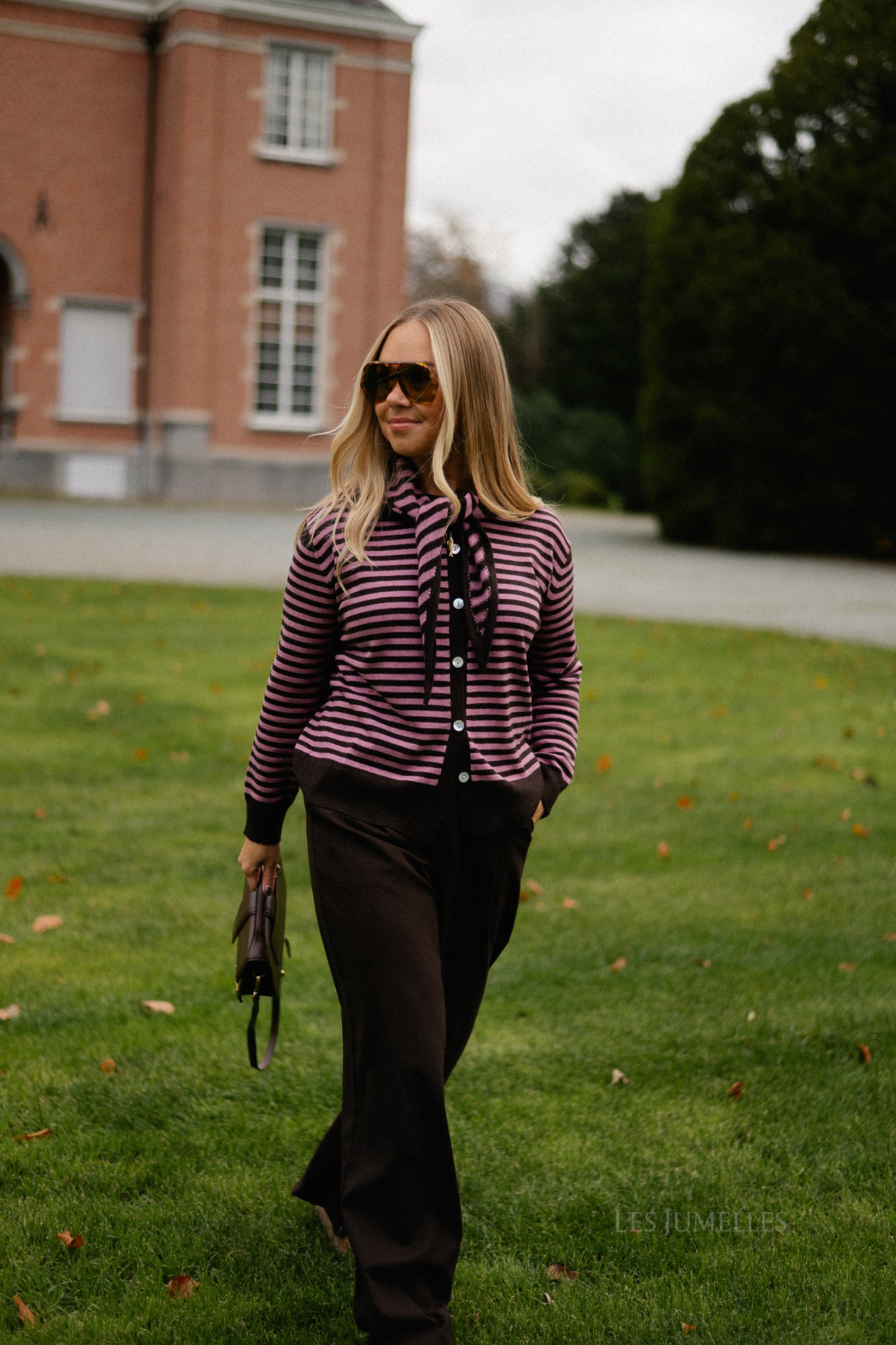 Lisa gestreepte cardigan warme chocolademelk/roze