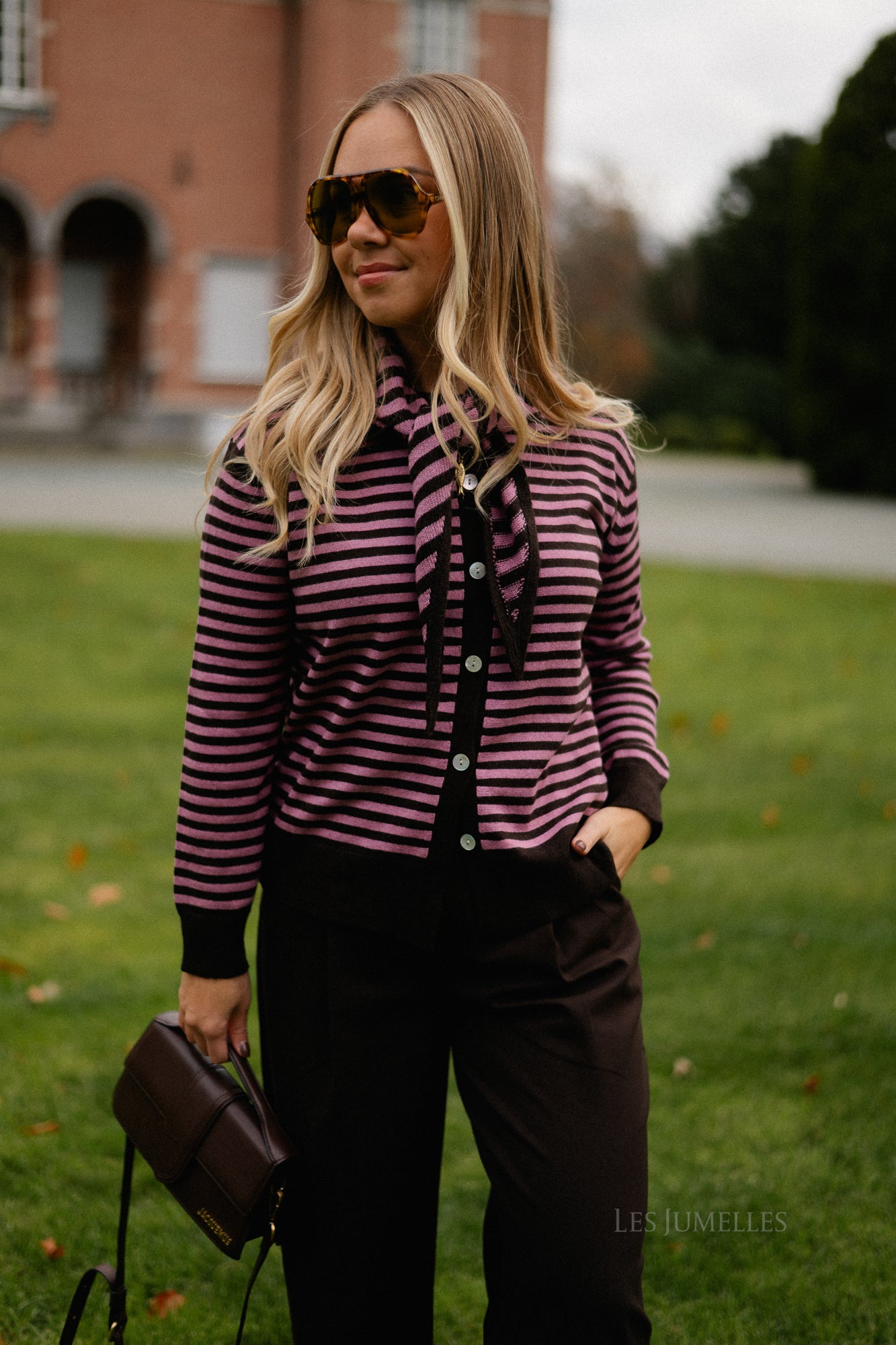 Lisa gestreepte cardigan warme chocolademelk/roze