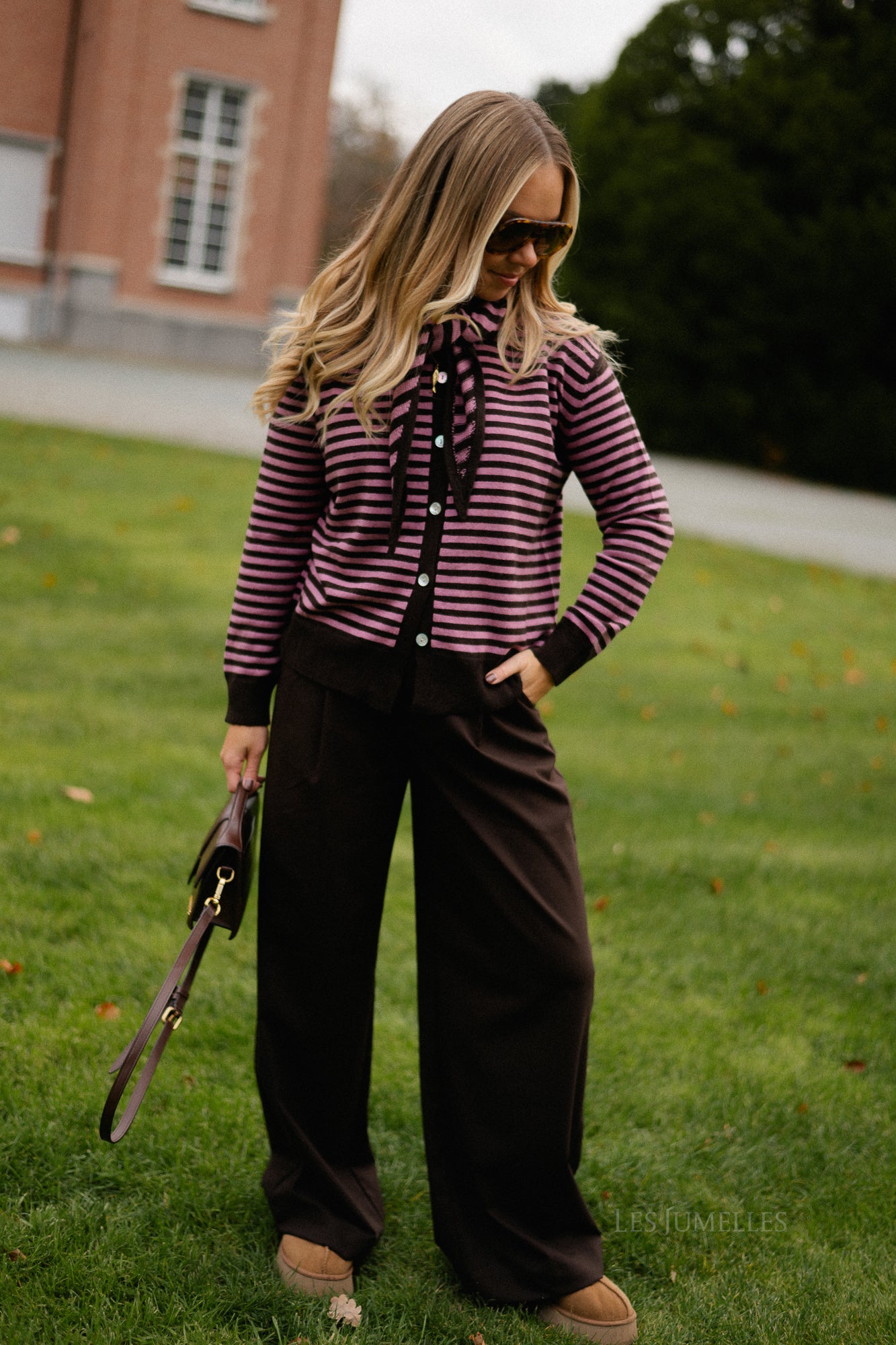 Lisa gestreepte cardigan warme chocolademelk/roze