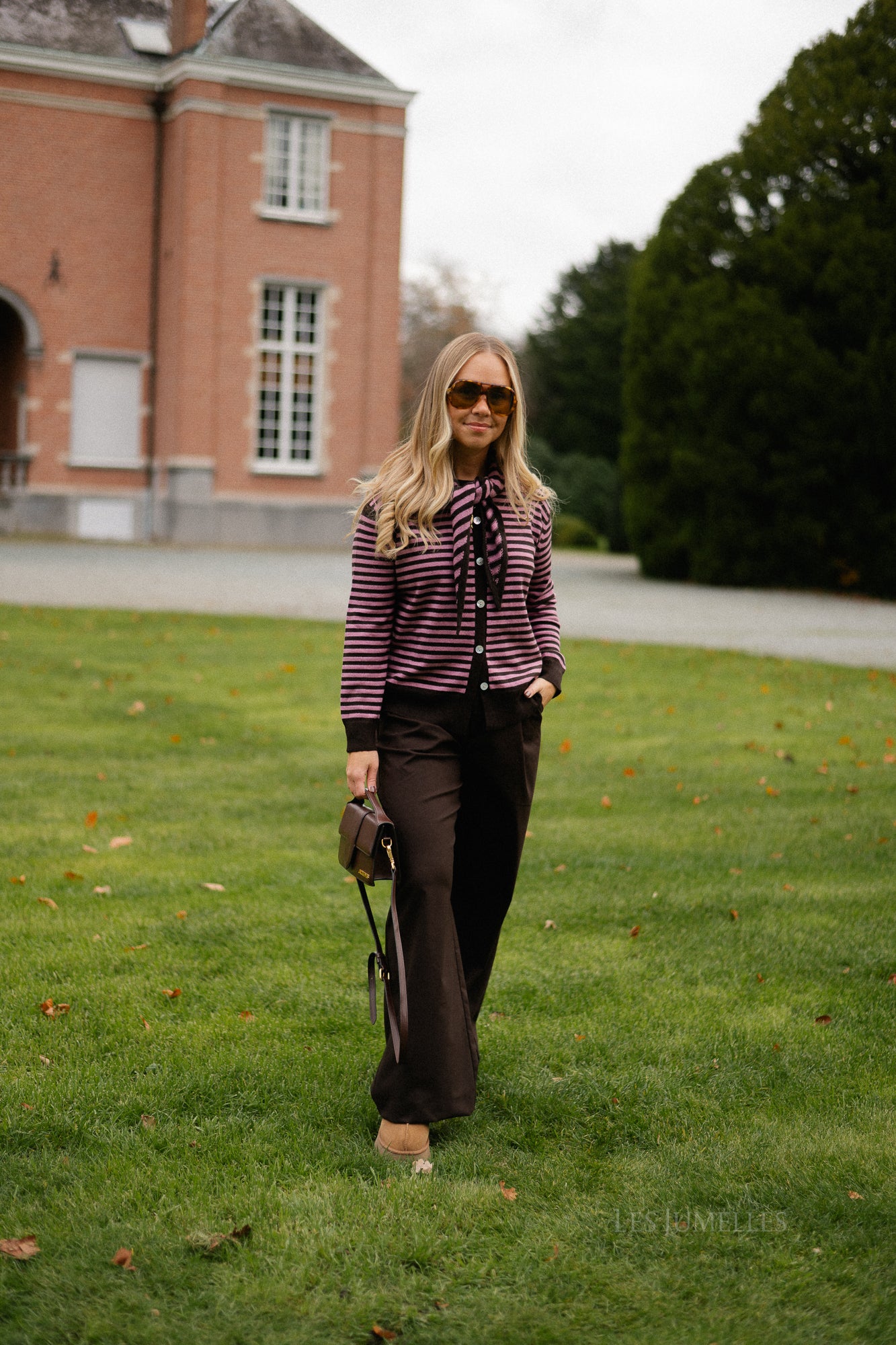 Lisa gestreepte cardigan warme chocolademelk/roze