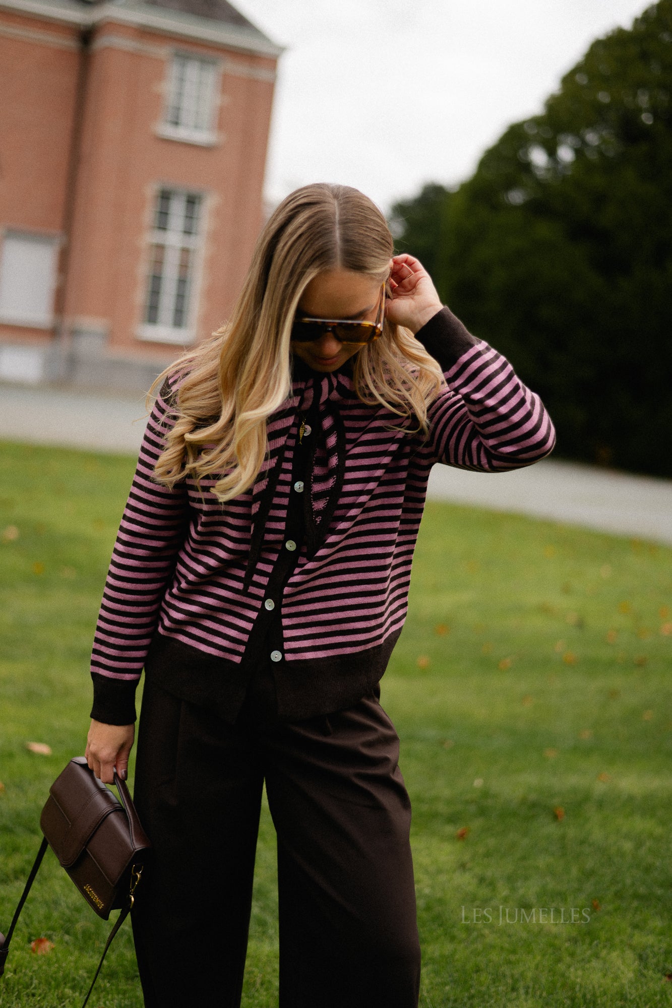 Lisa gestreepte cardigan warme chocolademelk/roze