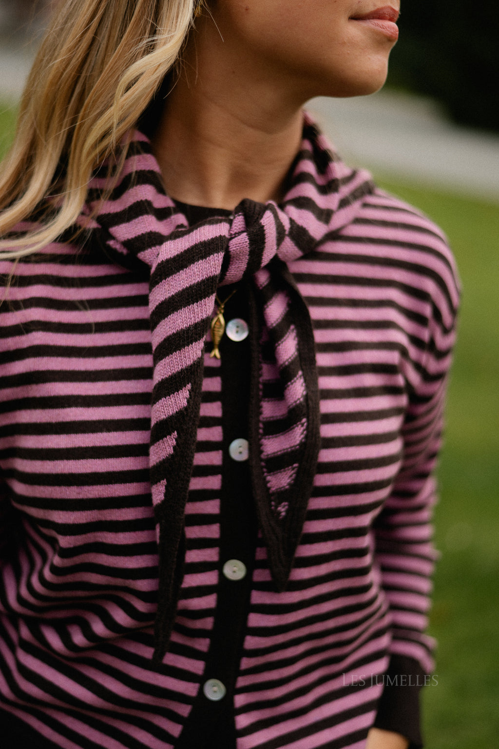 Lisa striped scarf hot chocolate/pink