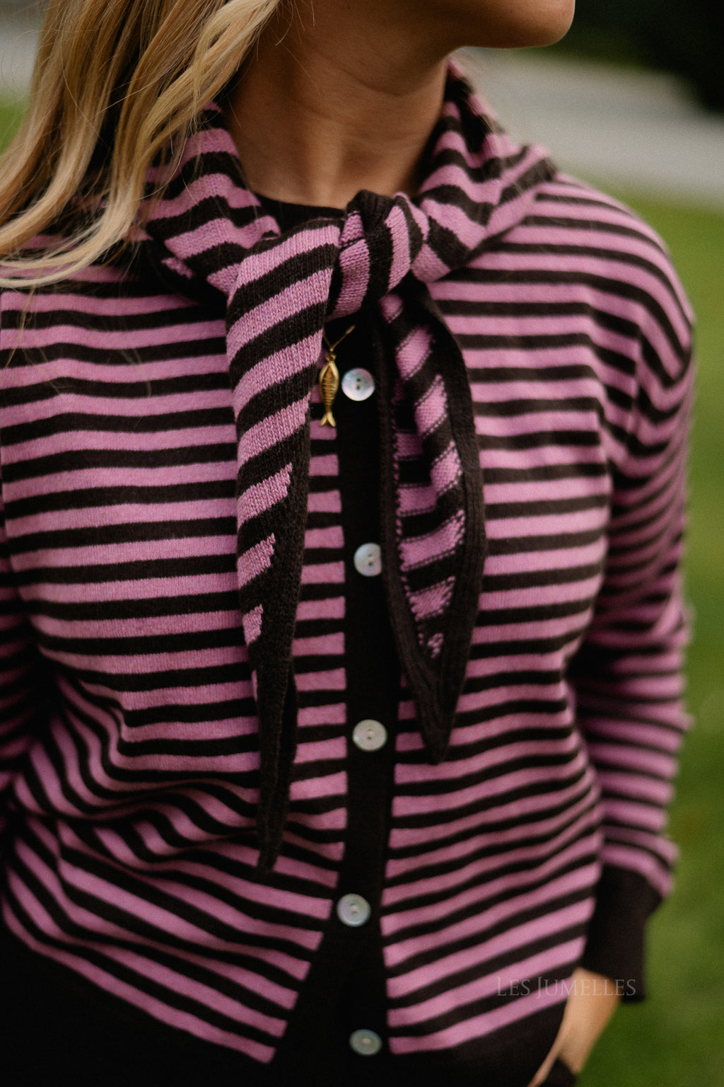 Lisa striped scarf hot chocolate/pink