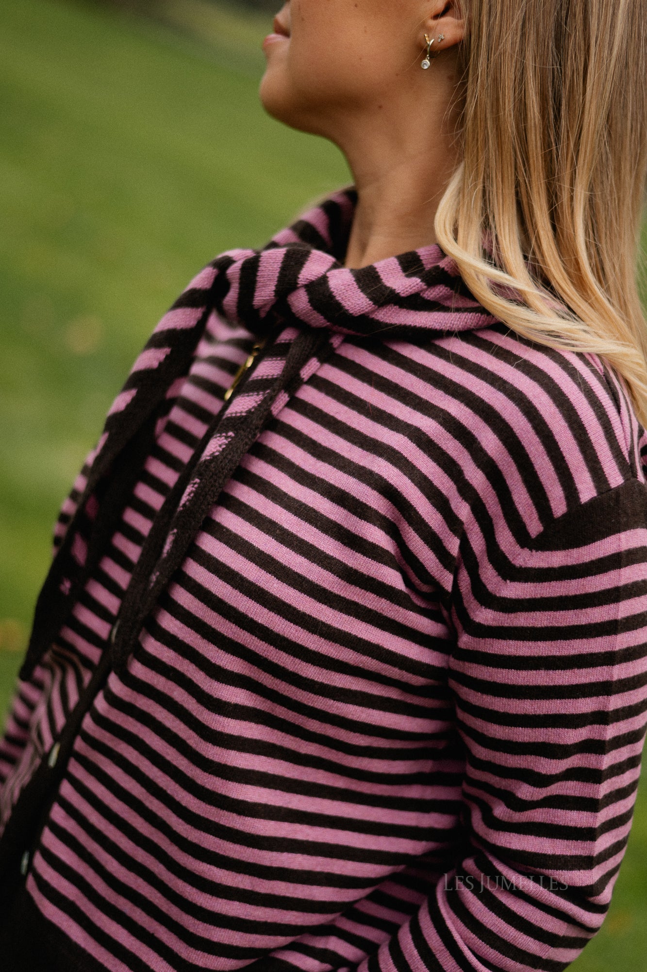 Lisa gestreepte cardigan warme chocolademelk/roze