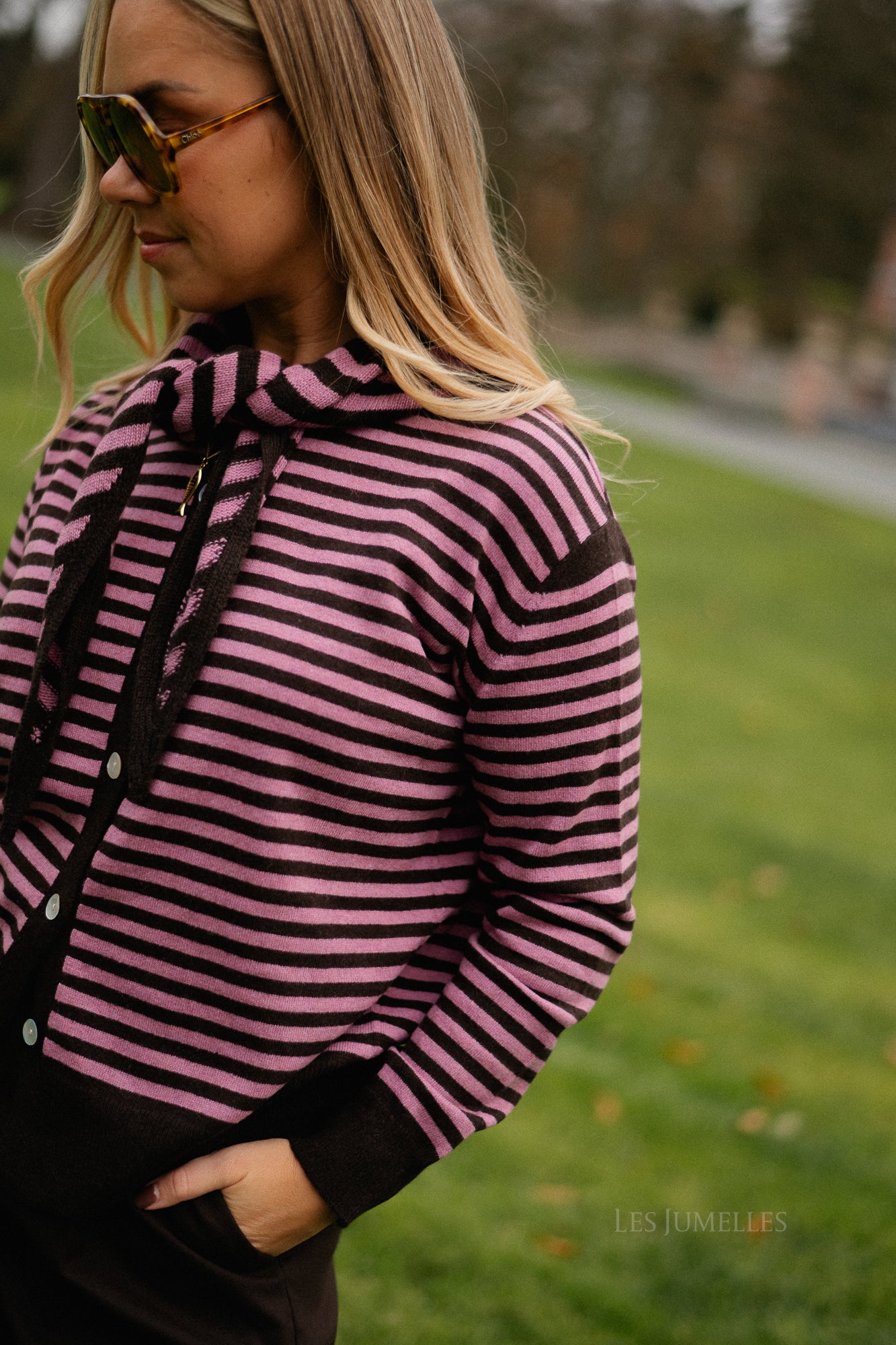 Lisa gestreepte cardigan warme chocolademelk/roze