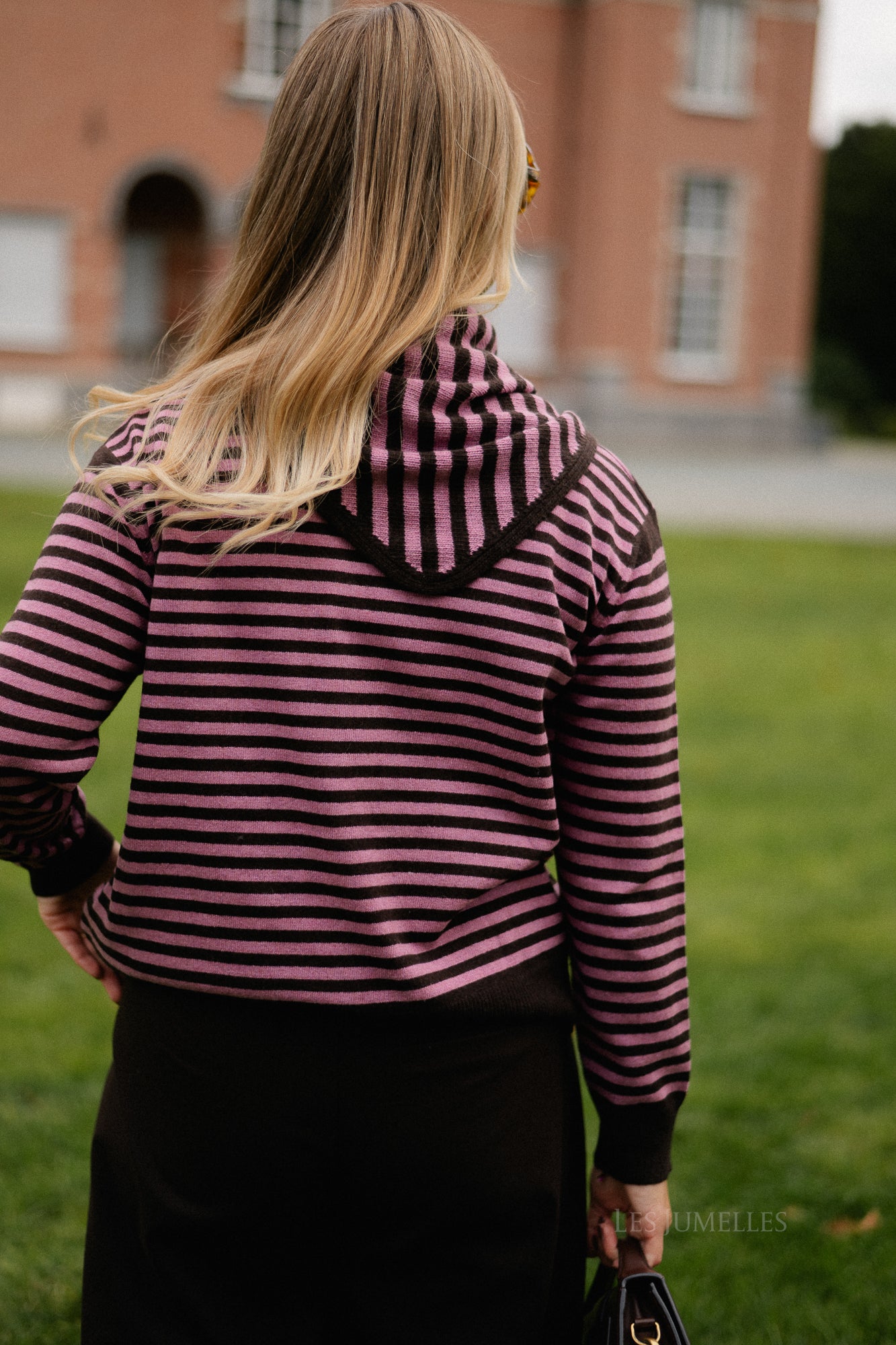 Lisa gestreepte cardigan warme chocolademelk/roze