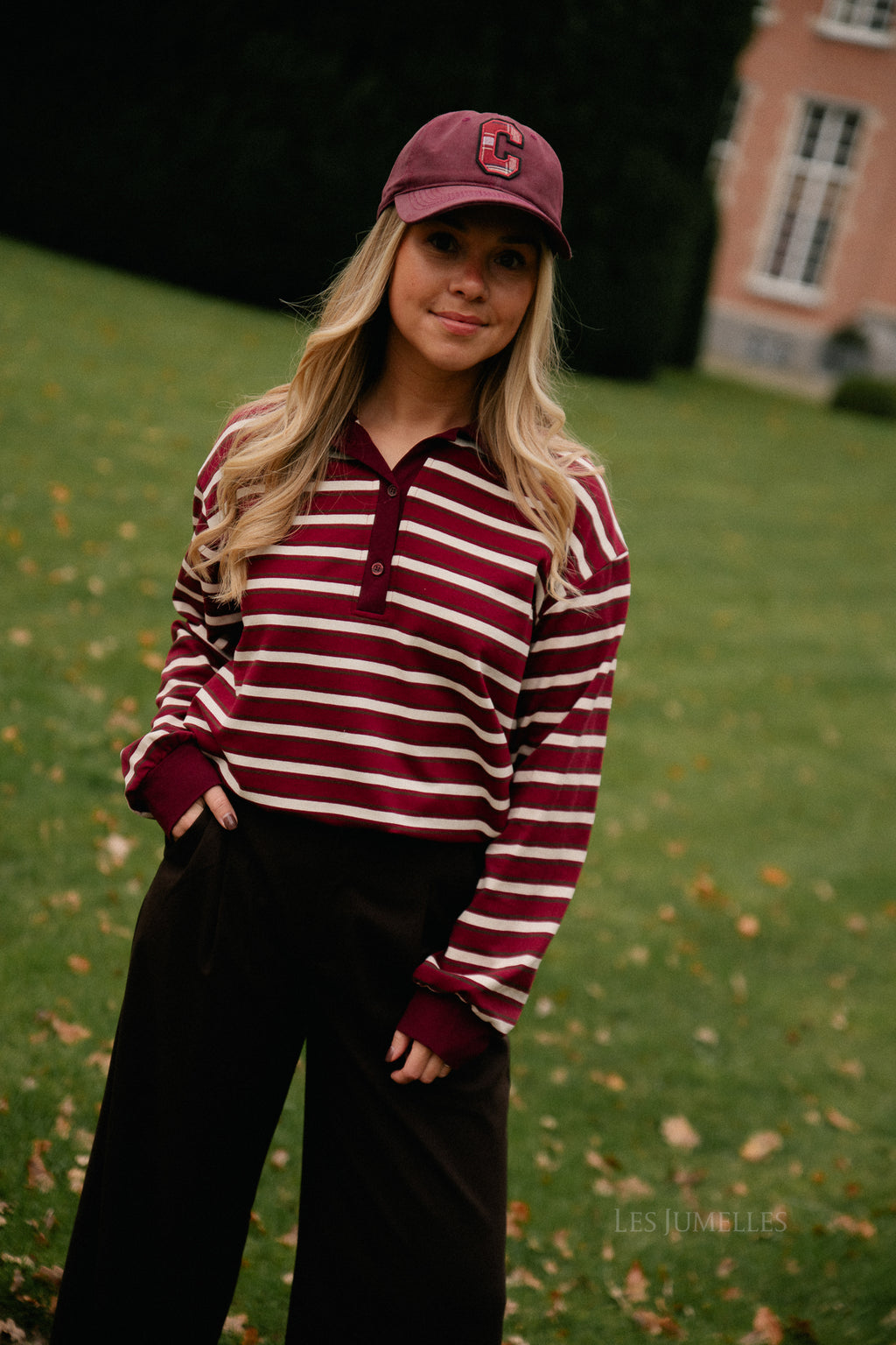 Emmy striped polo sweatshirt deep red/ecru