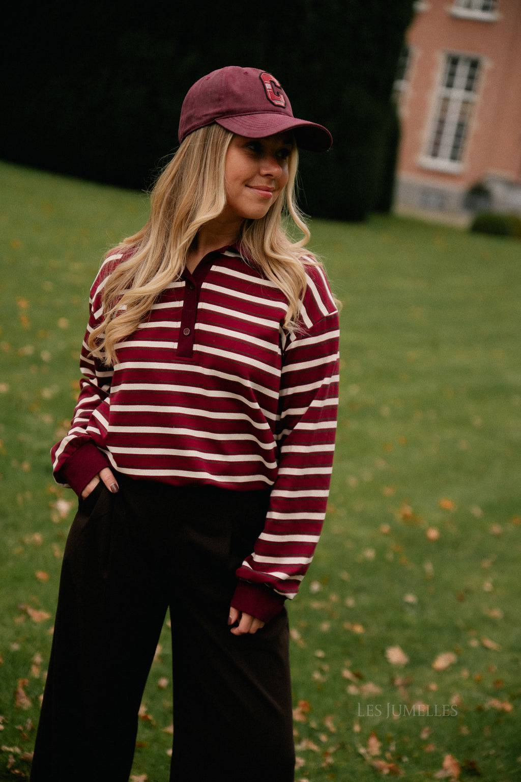 Emmy striped polo sweatshirt deep red/ecru