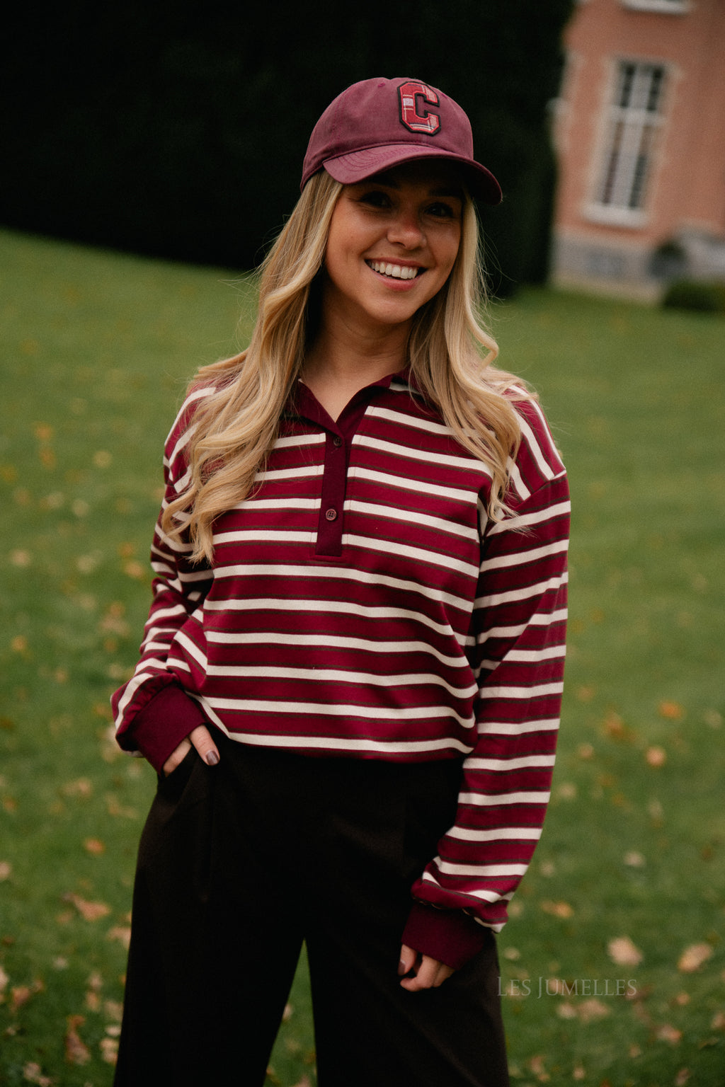 Emmy striped polo sweatshirt deep red/ecru