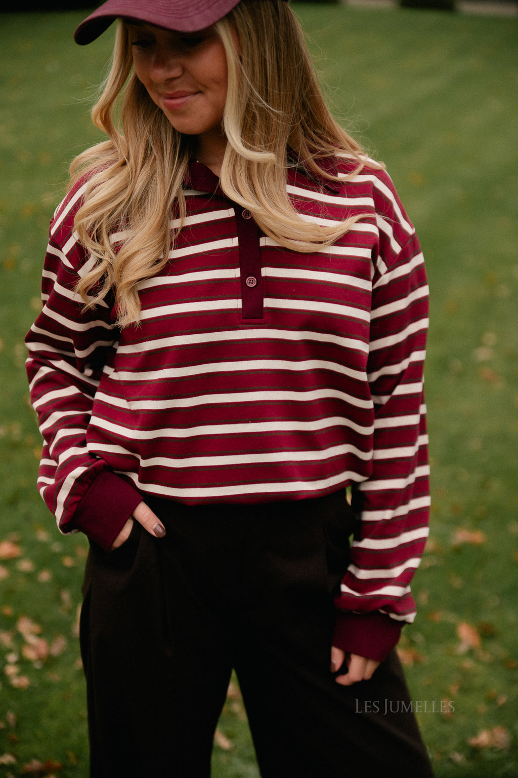 Emmy striped polo sweatshirt deep red/ecru
