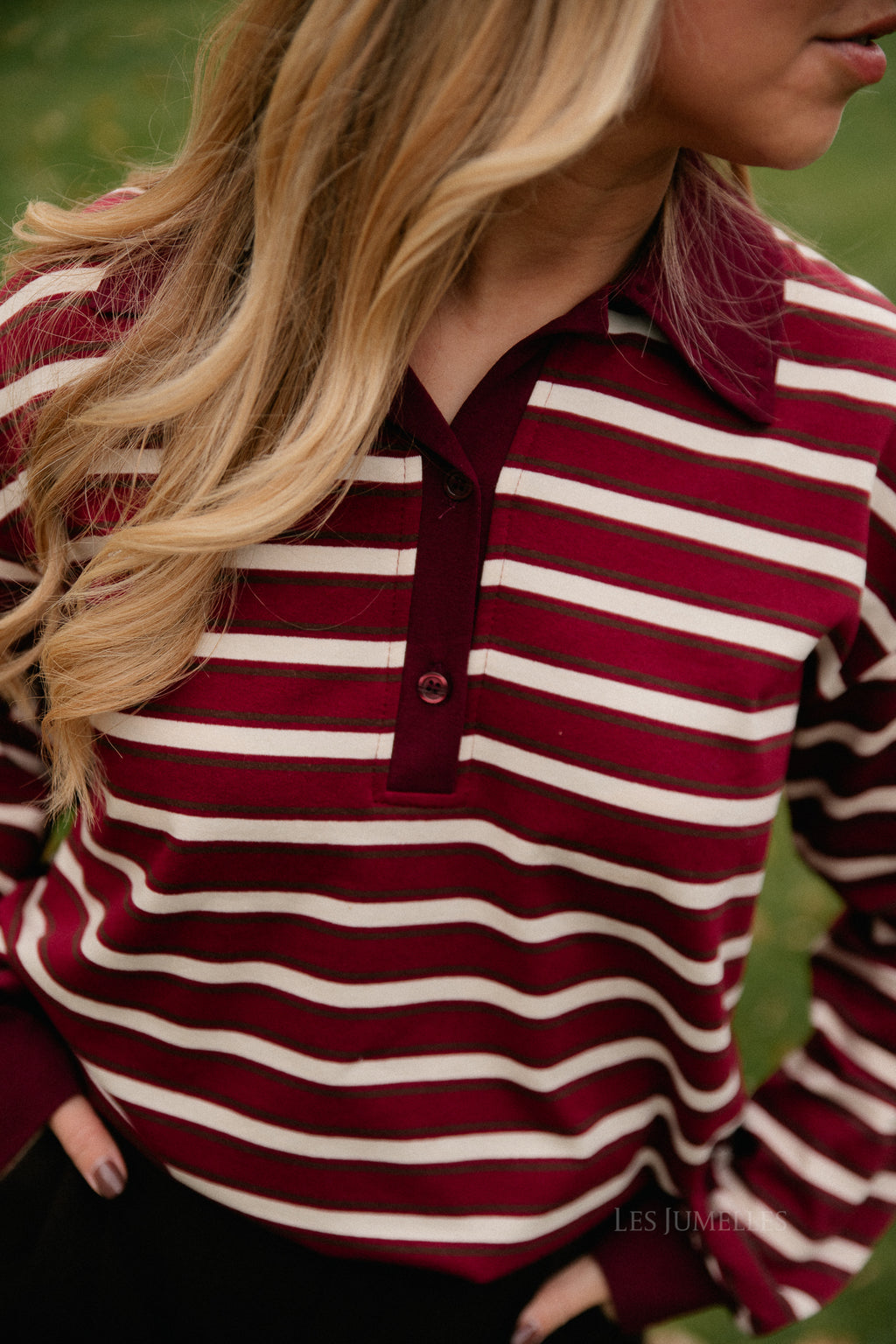 Emmy striped polo sweatshirt deep red/ecru
