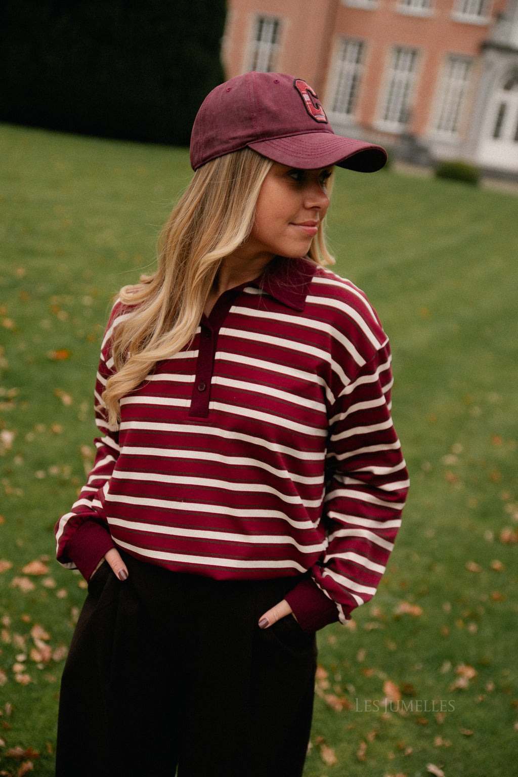 Emmy striped polo sweatshirt deep red/ecru