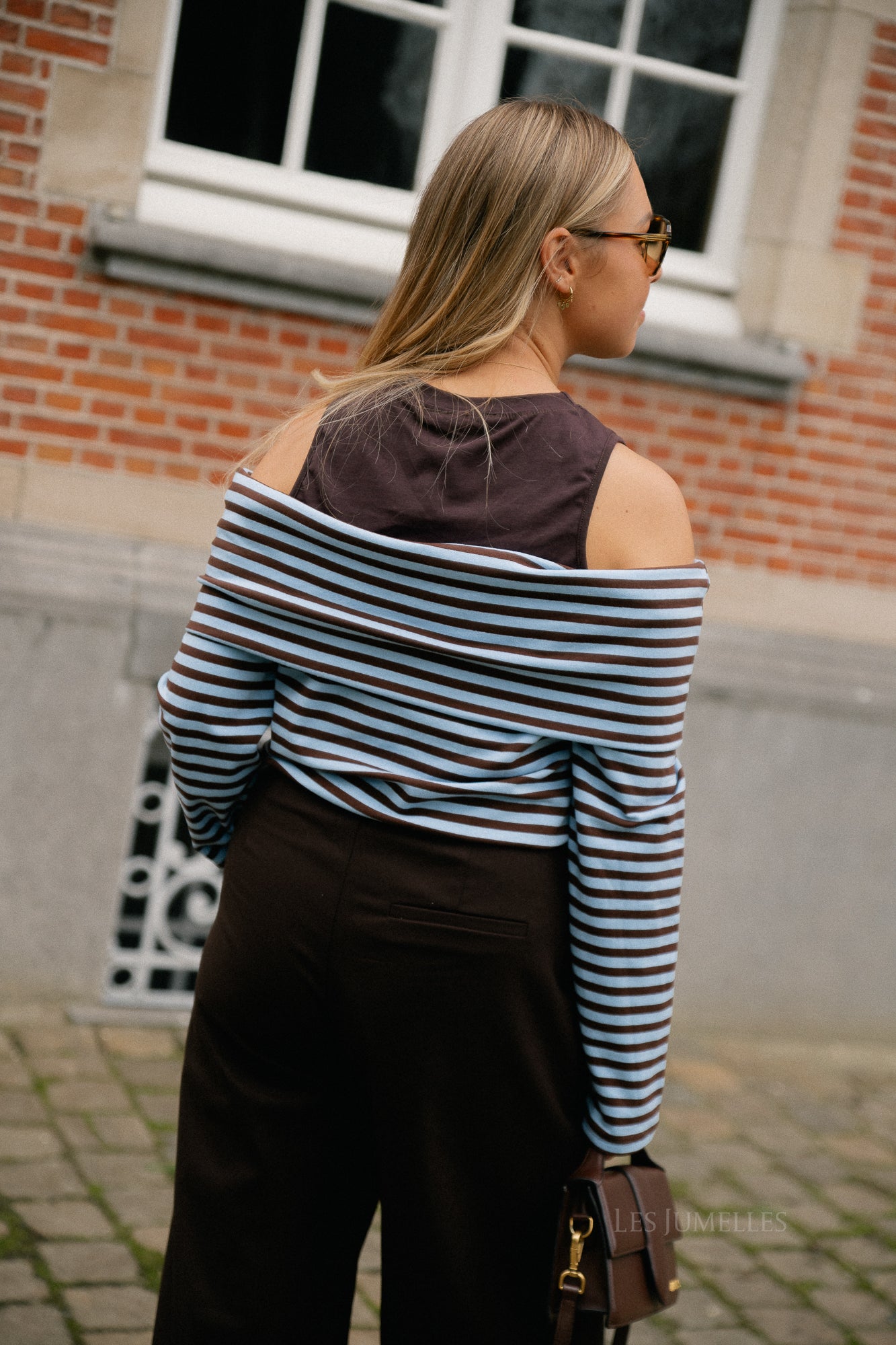 Marley off shoulder striped shirt hot chocolate/light blue