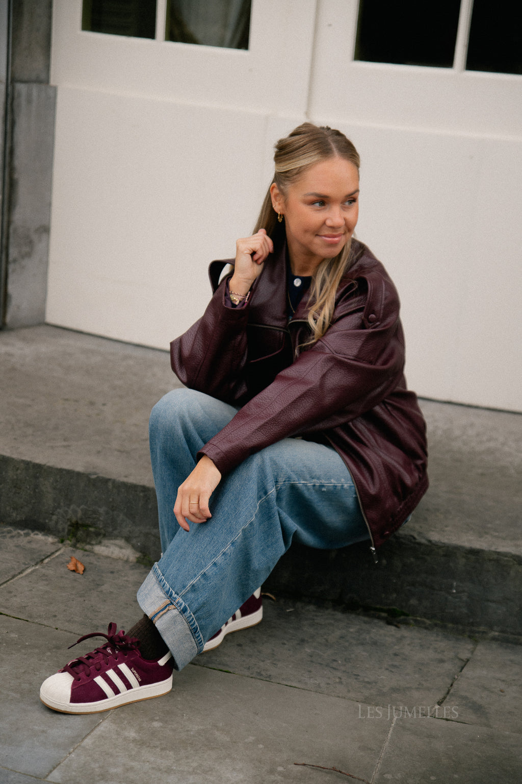 Aubrey leren look jas bordeaux