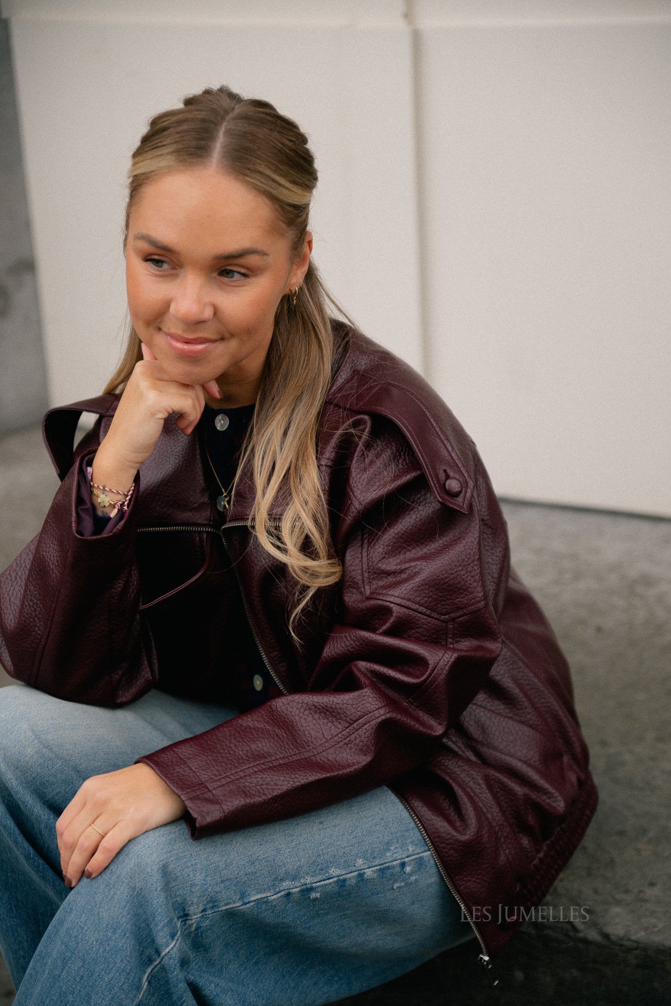 Aubrey leren look jas bordeaux