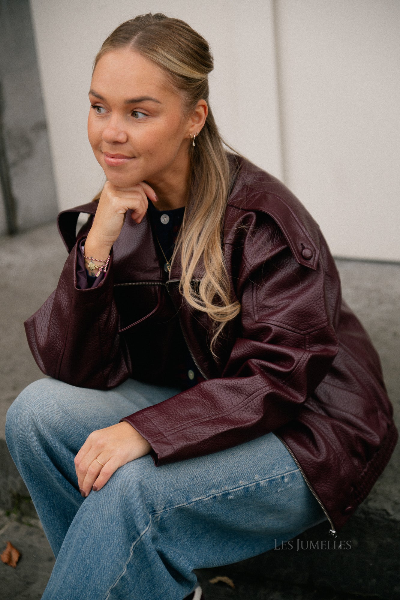 Aubrey leren look jas bordeaux