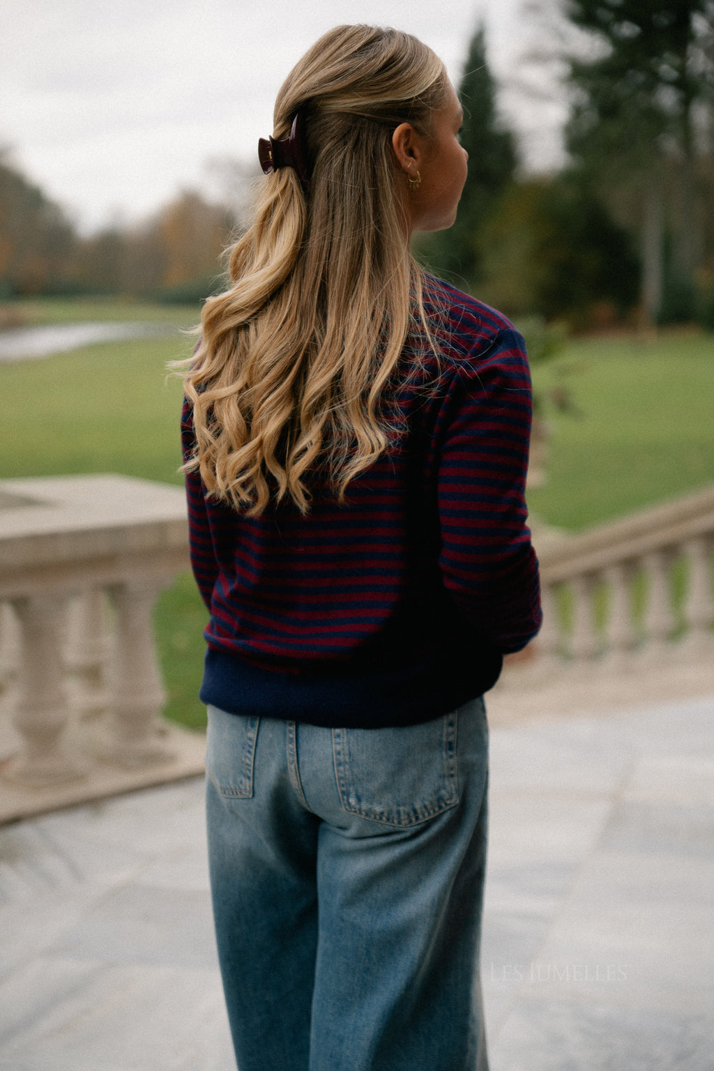 Lisa gestreepte cardigan marineblauw/bordeauxrood