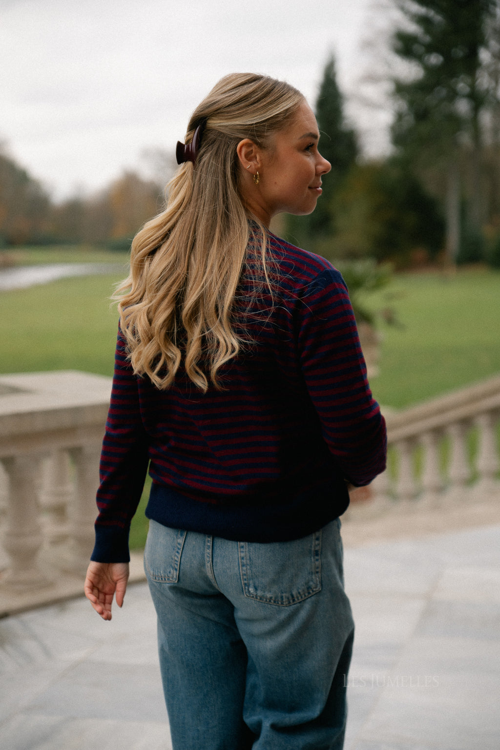 Lisa gestreepte cardigan marineblauw/bordeauxrood