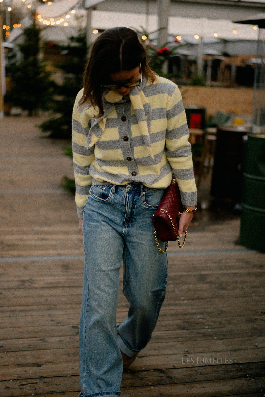 Birdie striped cardigan grey/butter yellow