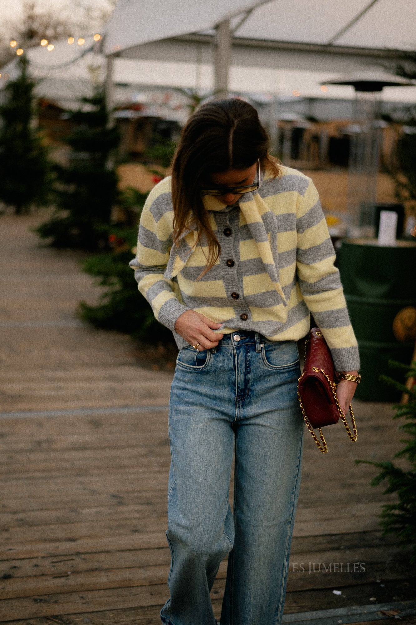 Birdie striped cardigan grey/butter yellow