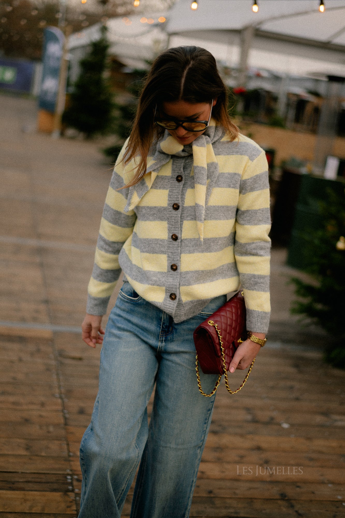 Birdie striped cardigan grey/butter yellow