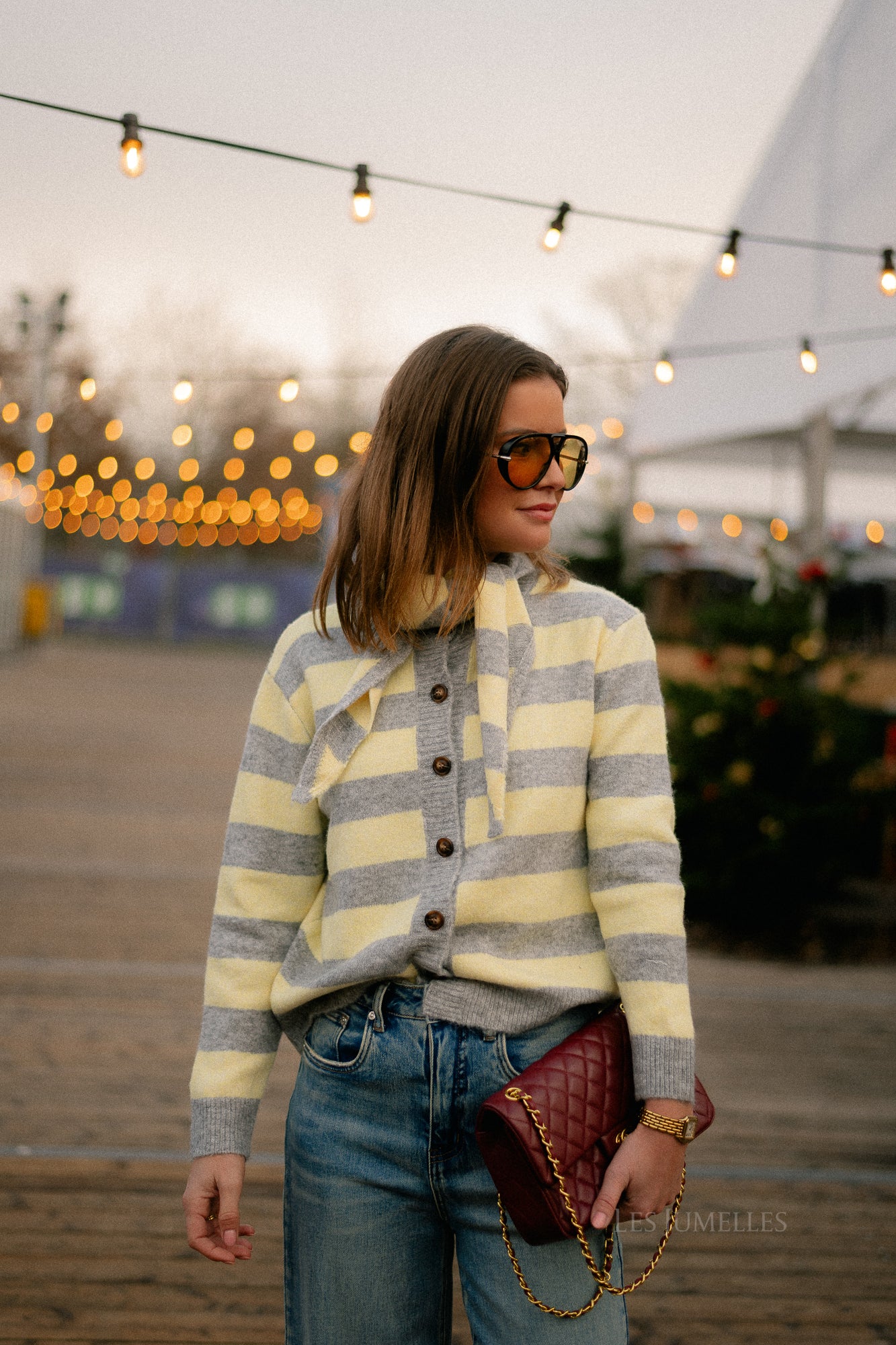 Birdie striped cardigan grey/butter yellow