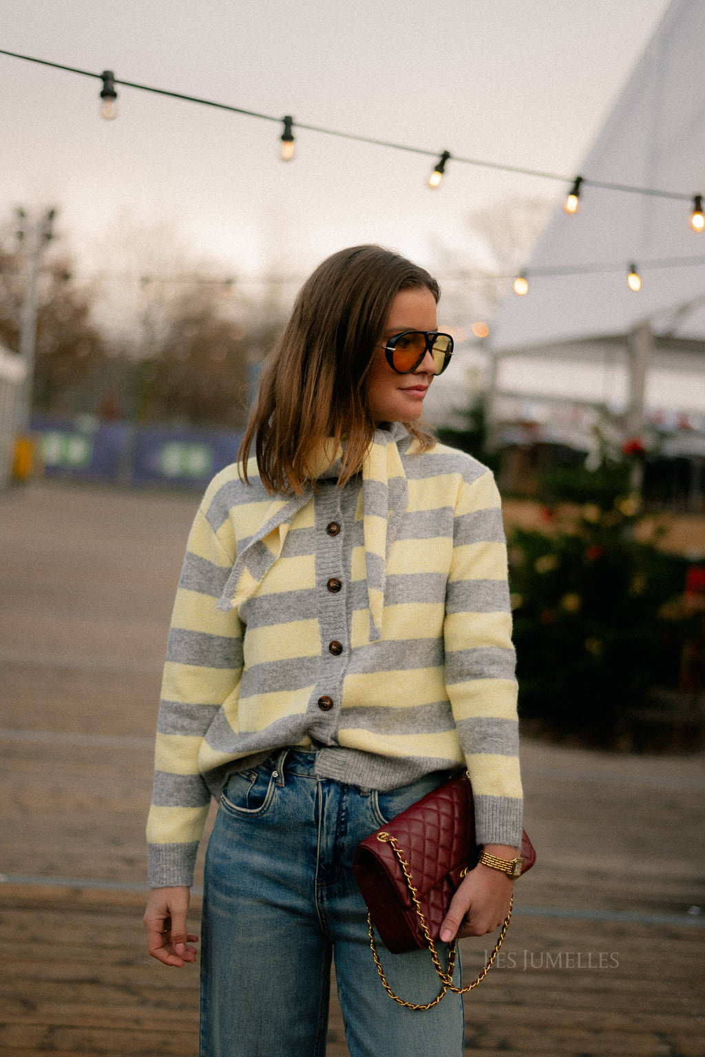 Birdie striped cardigan grey/butter yellow