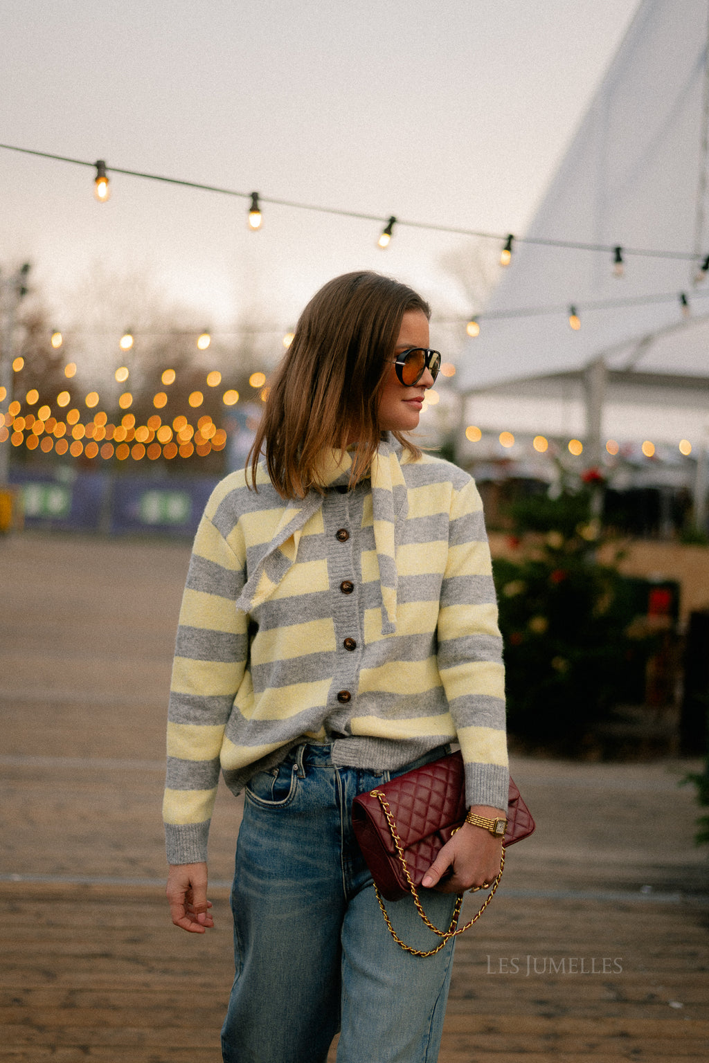 Birdie striped cardigan grey/butter yellow