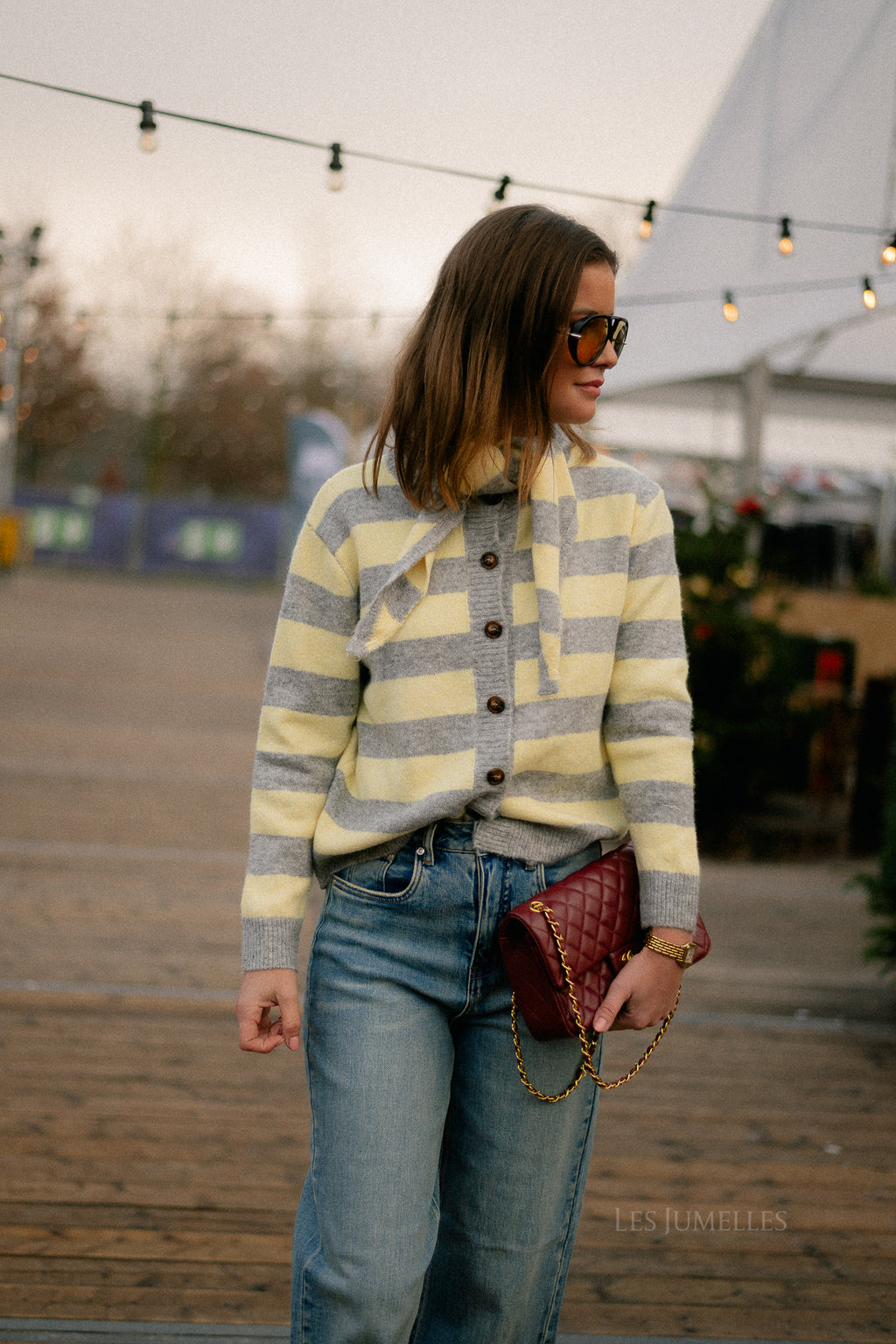 Birdie striped cardigan grey/butter yellow