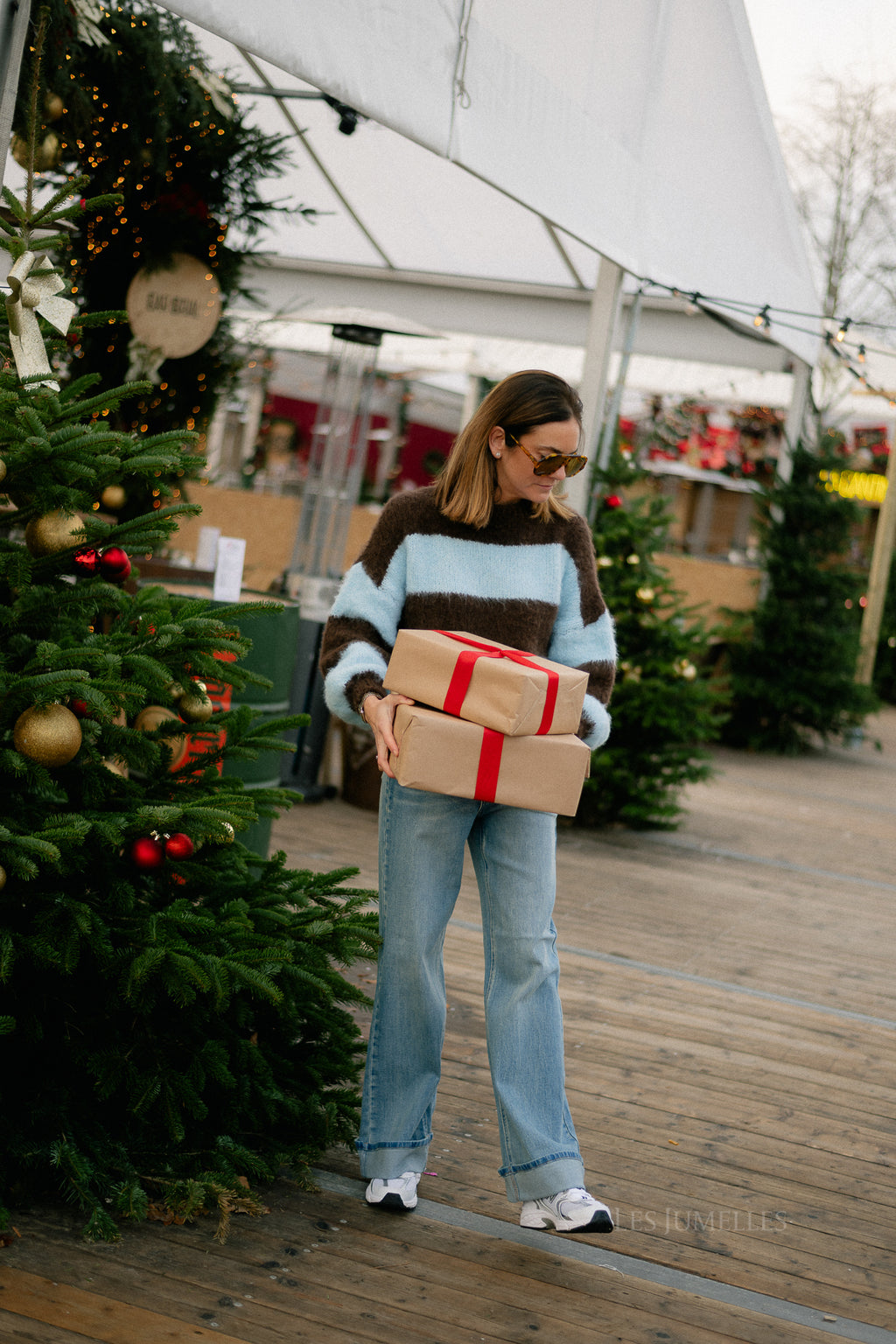 Pull rayé rubis chocolat chaud/bleu clair