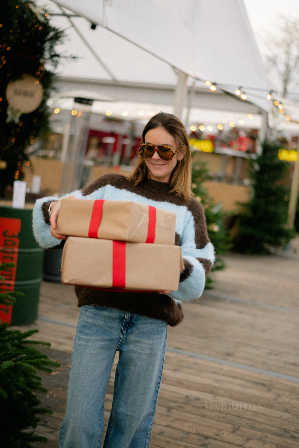 Pull rayé rubis chocolat chaud/bleu clair