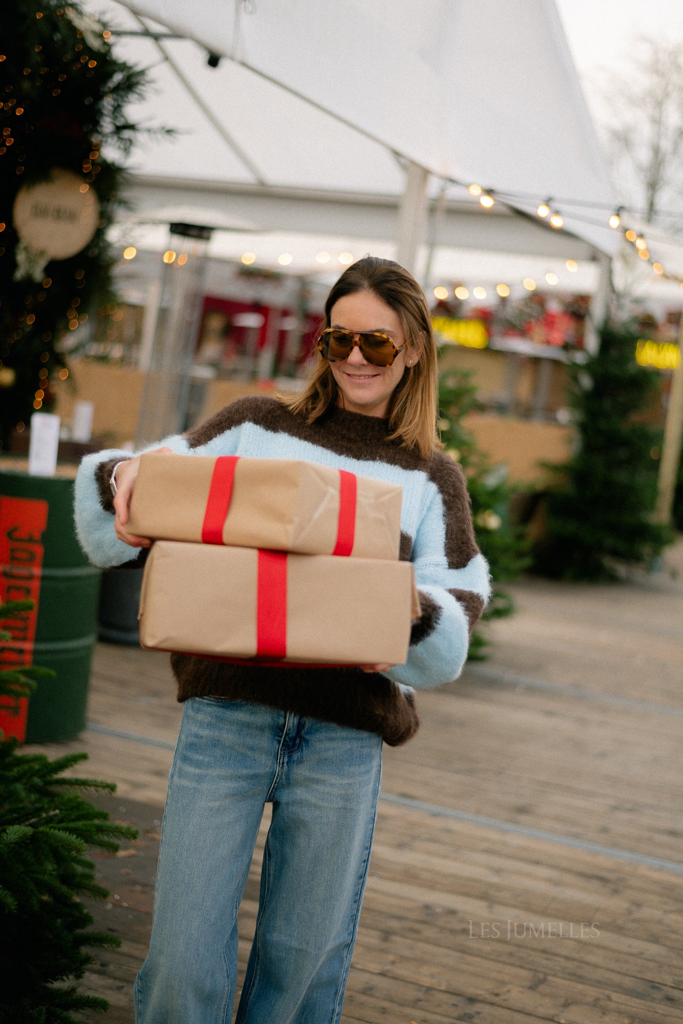 Ruby gestreepte trui hot chocolate/lichtblauw