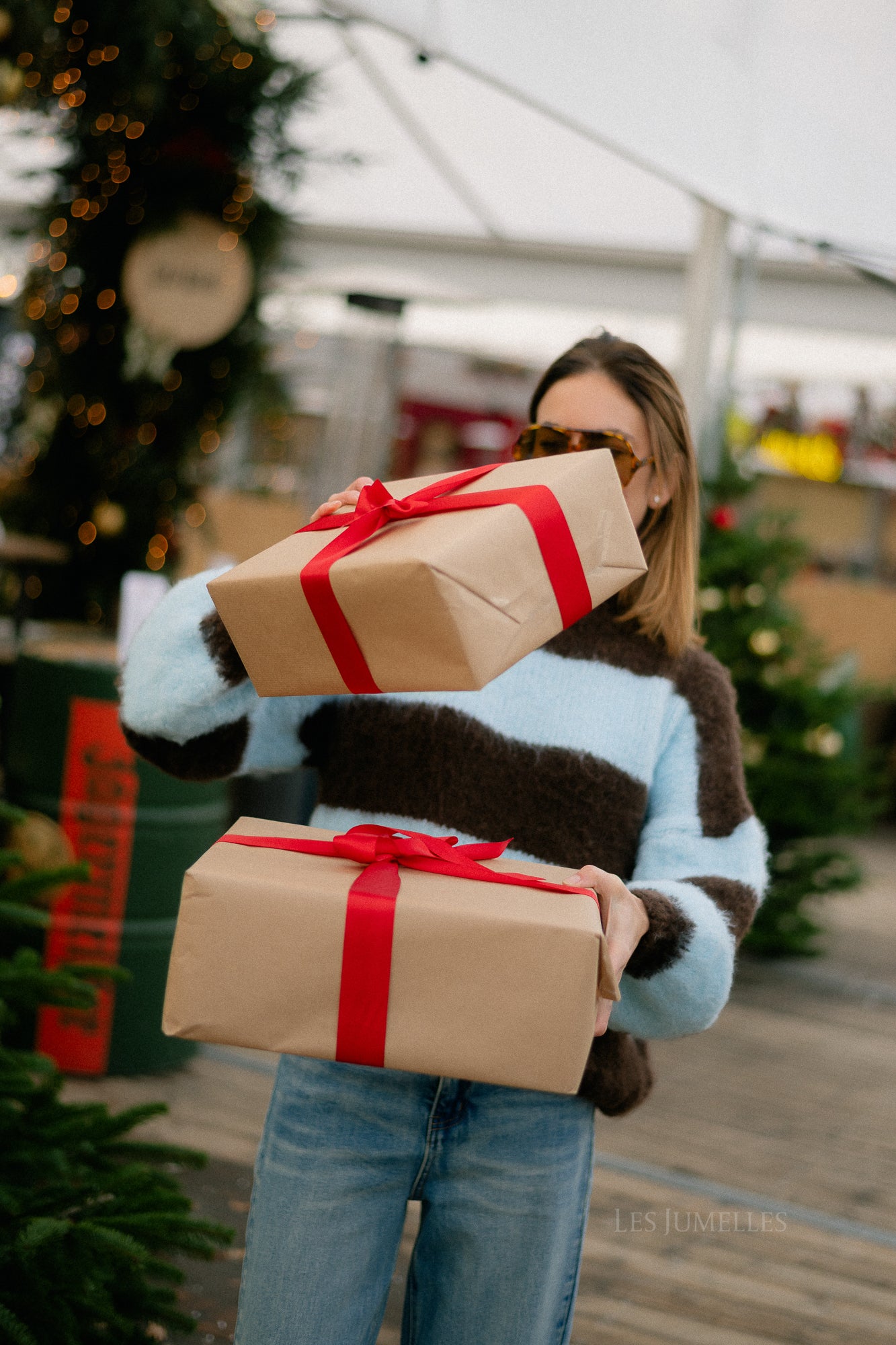 Ruby gestreepte trui hot chocolate/lichtblauw