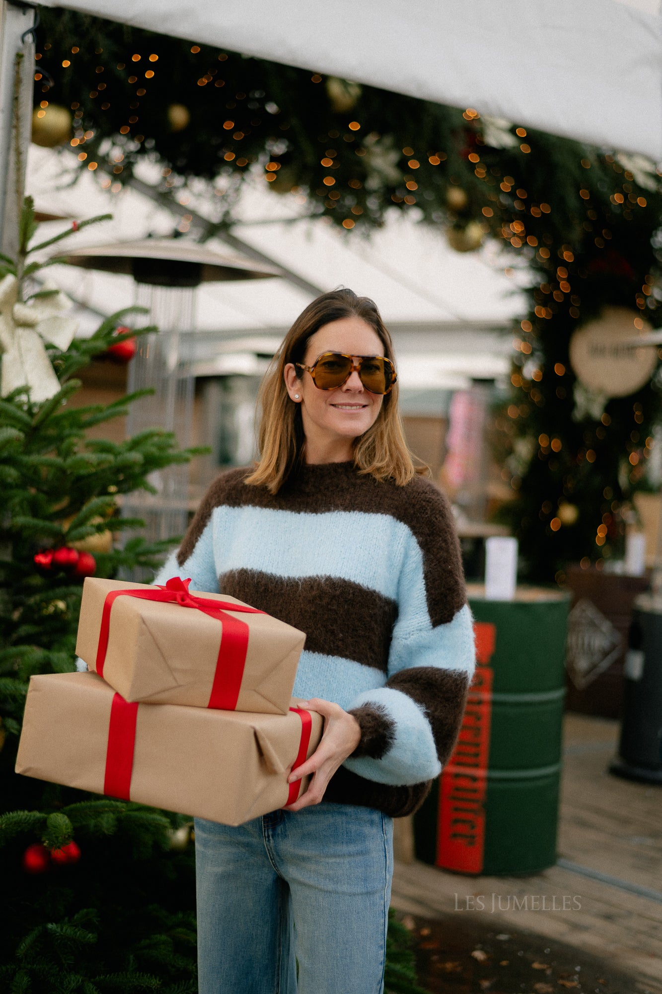 Ruby gestreepte trui hot chocolate/lichtblauw