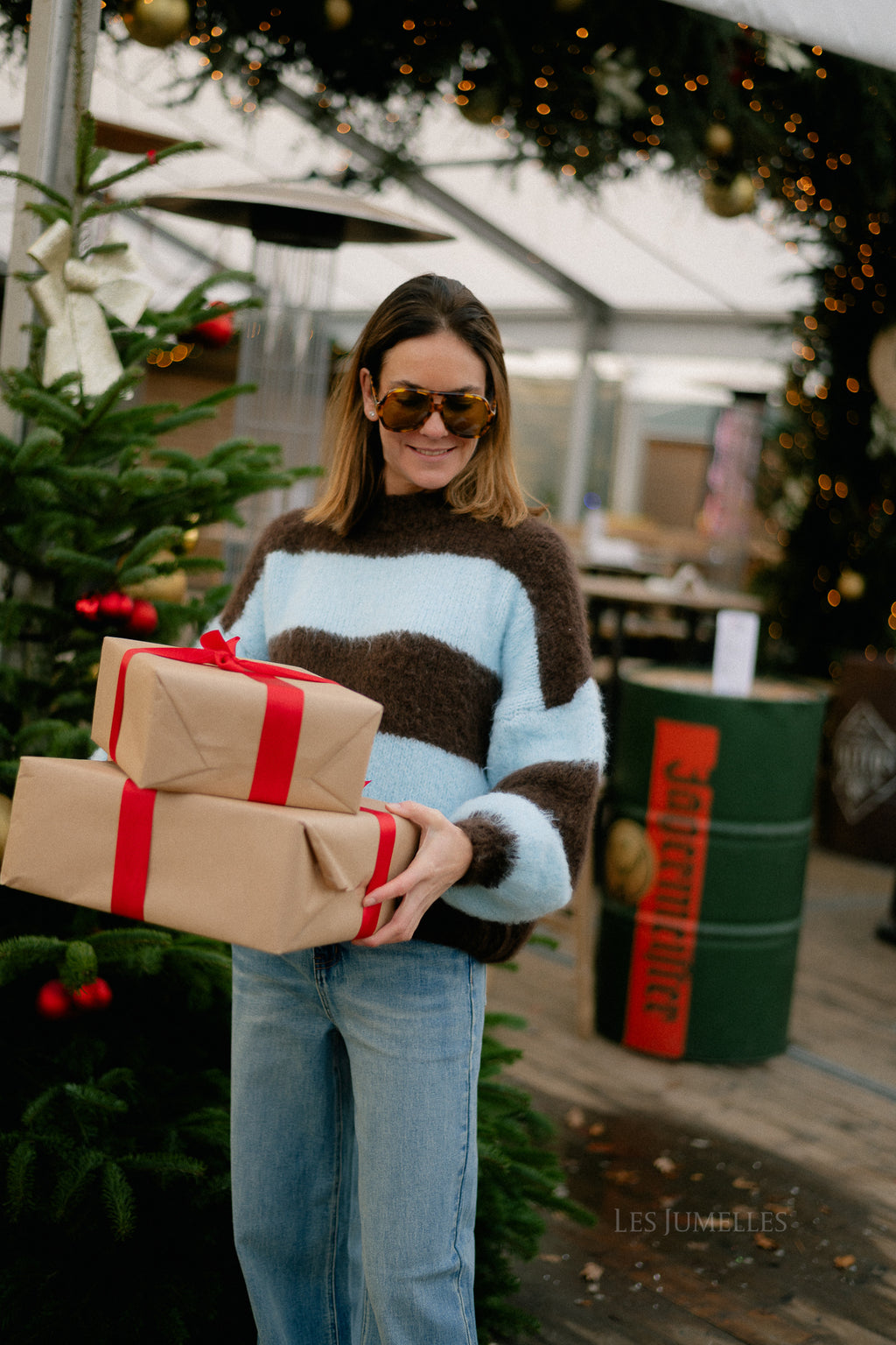 Pull rayé rubis chocolat chaud/bleu clair