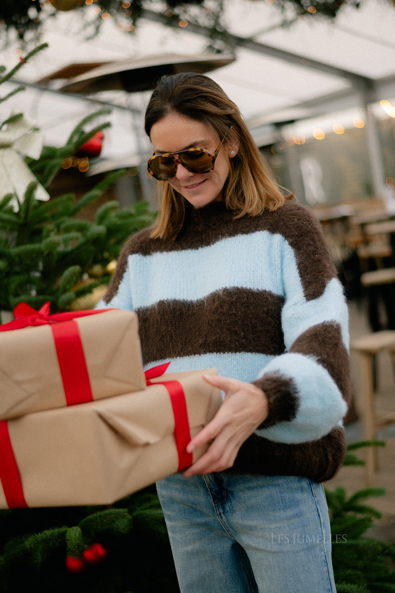 Ruby gestreepte trui hot chocolate/lichtblauw
