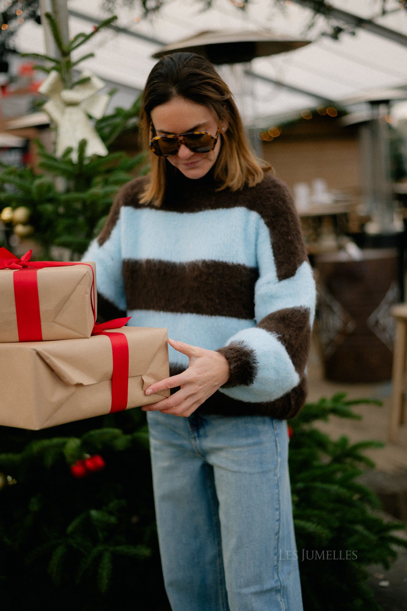 Ruby gestreepte trui hot chocolate/lichtblauw