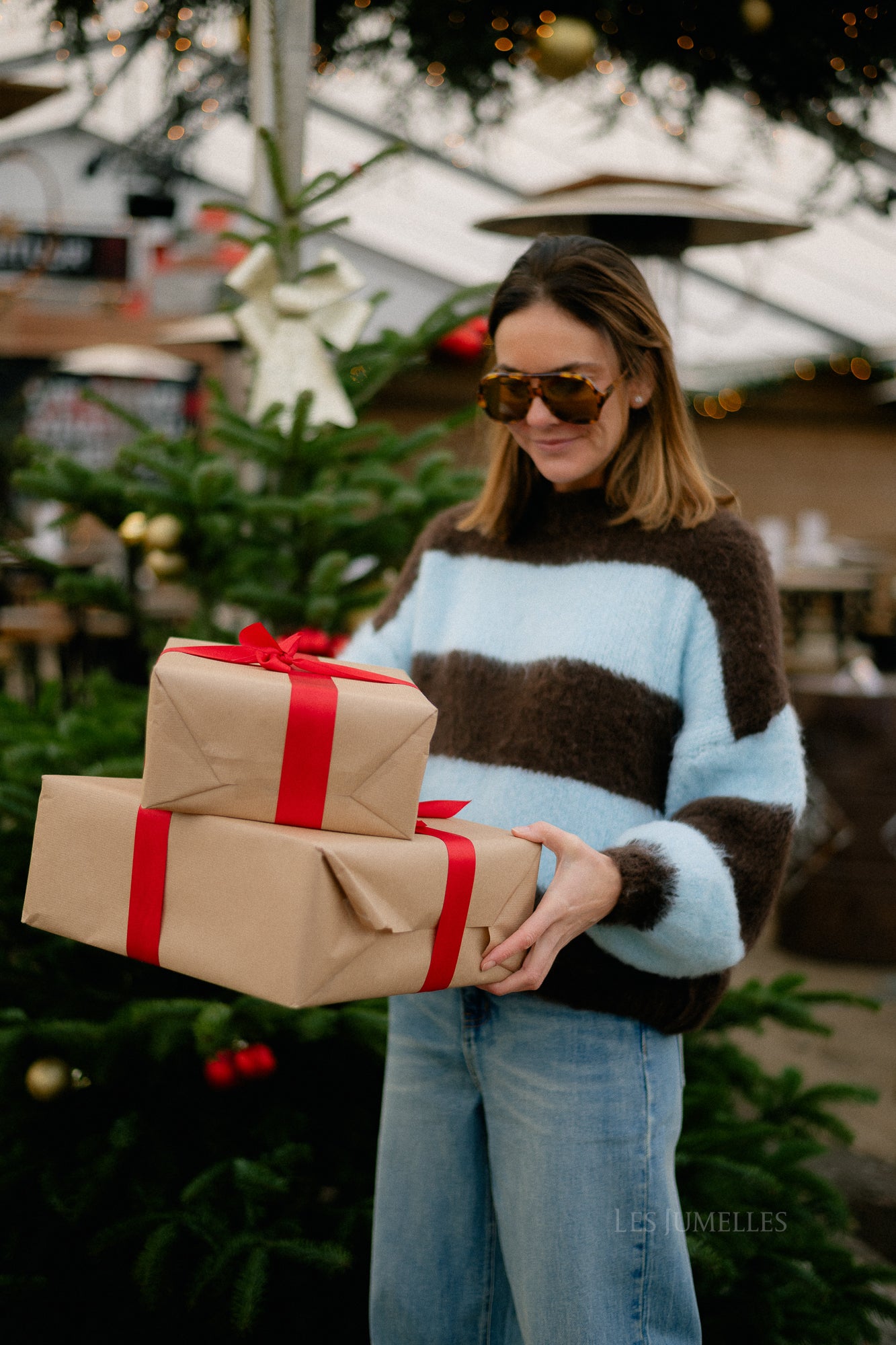 Ruby gestreepte trui hot chocolate/lichtblauw