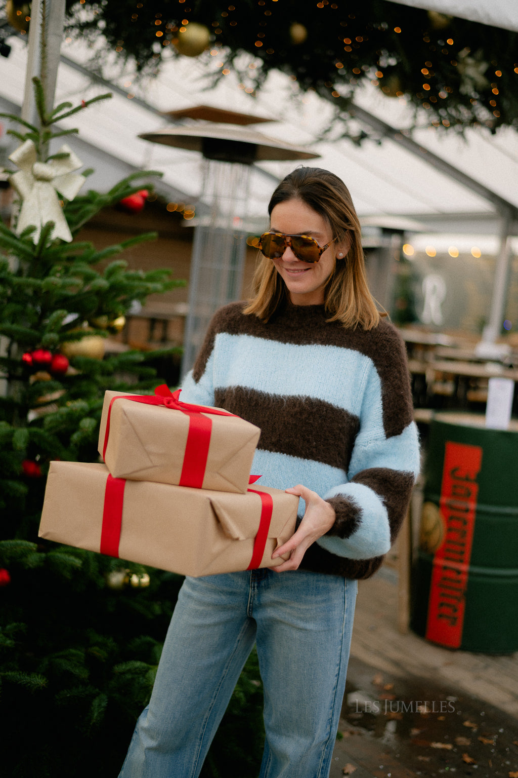Pull rayé rubis chocolat chaud/bleu clair