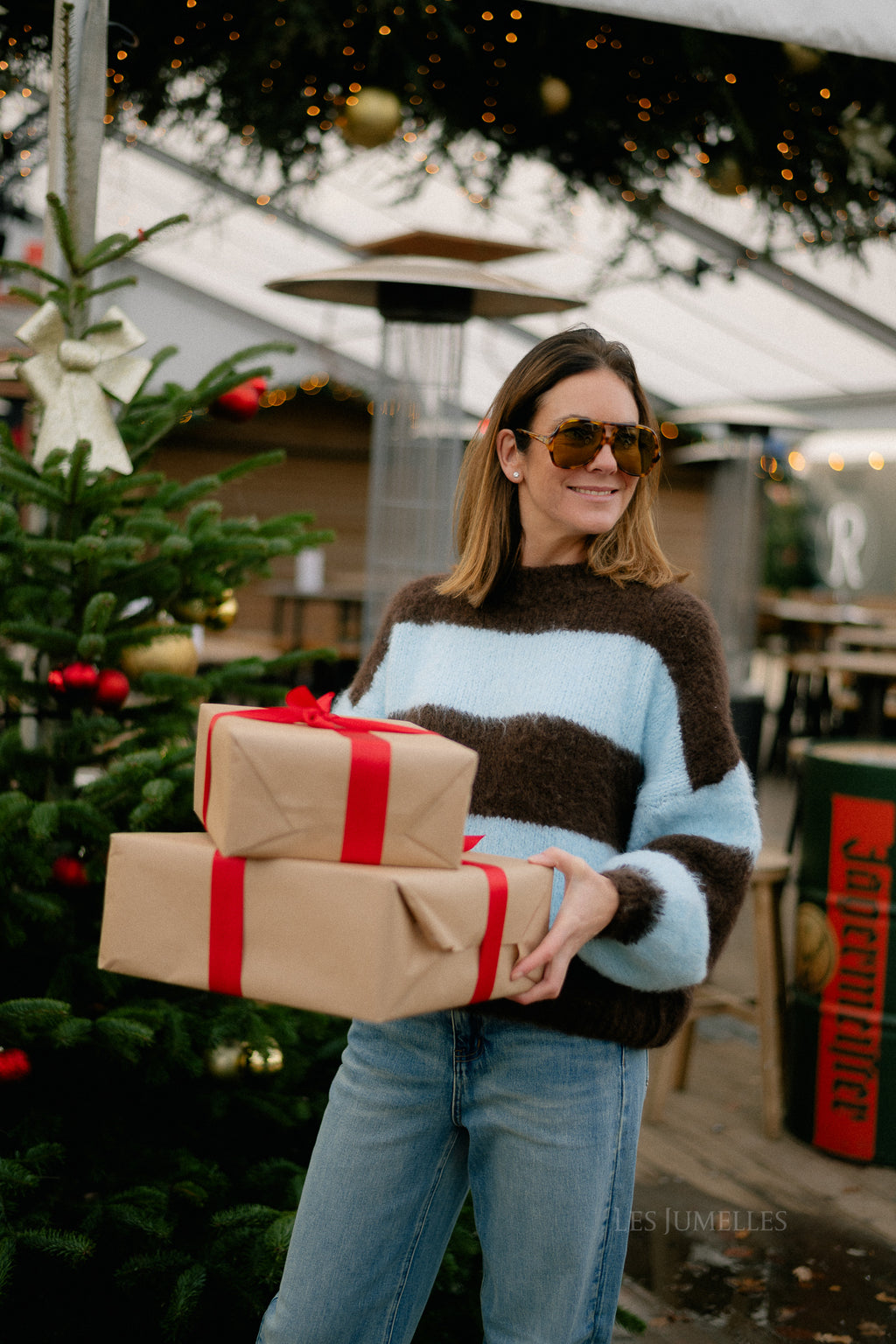 Pull rayé rubis chocolat chaud/bleu clair