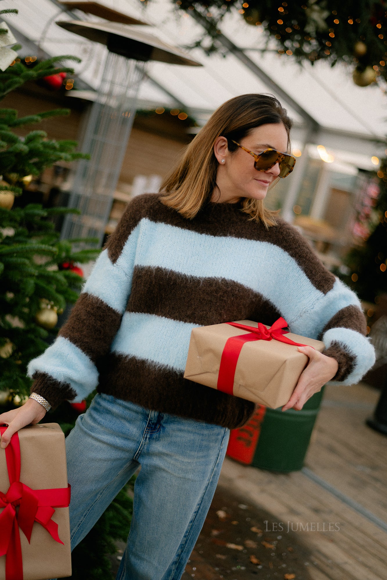 Ruby gestreepte trui hot chocolate/lichtblauw