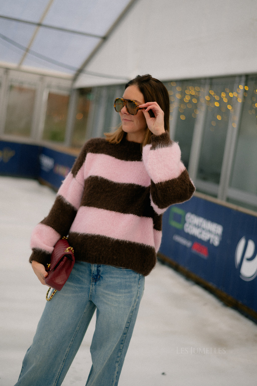 Ruby striped jumper hot chocolate/baby pink