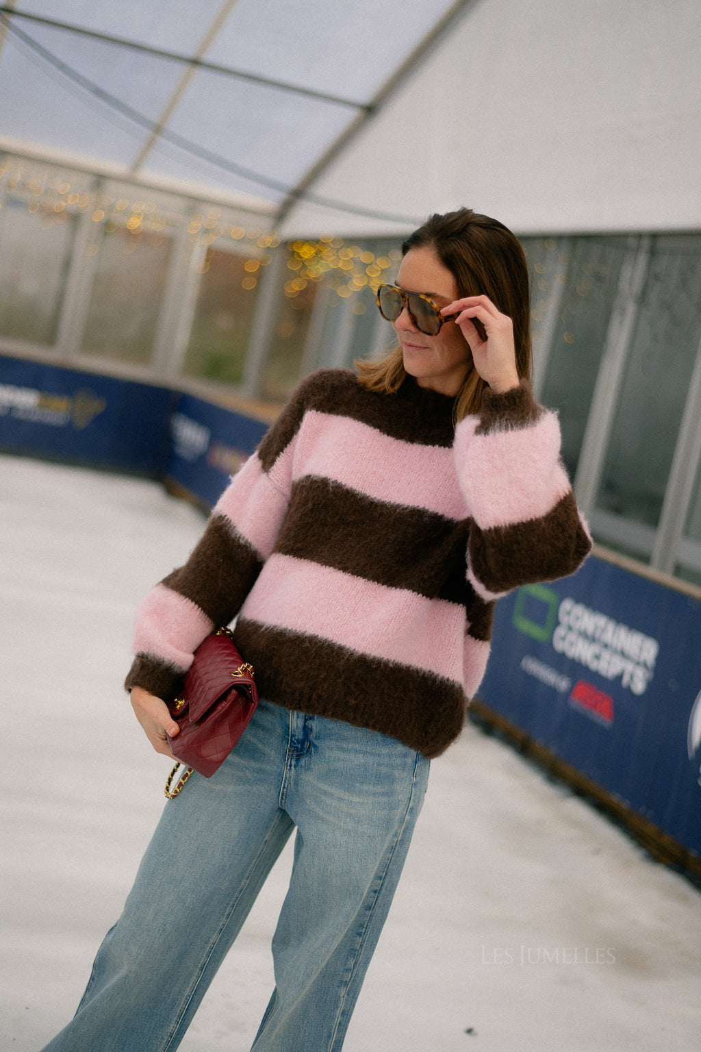 Ruby striped jumper hot chocolate/baby pink