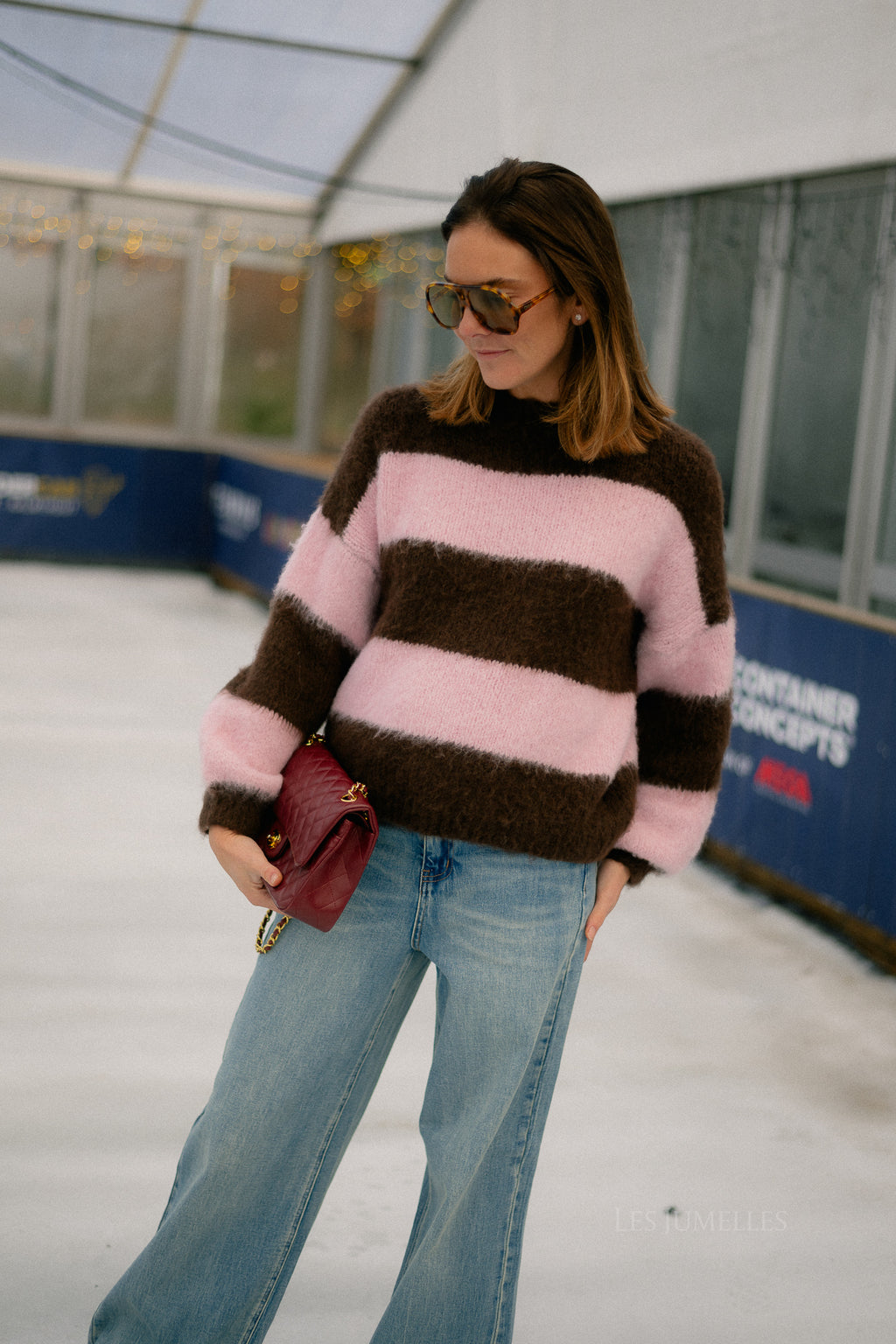 Ruby striped jumper hot chocolate/baby pink