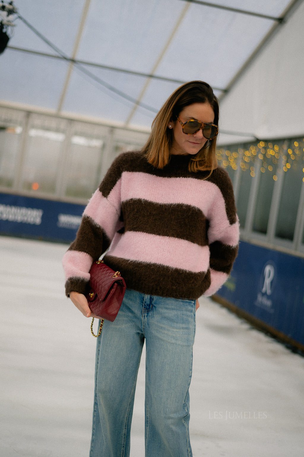 Ruby striped jumper hot chocolate/baby pink