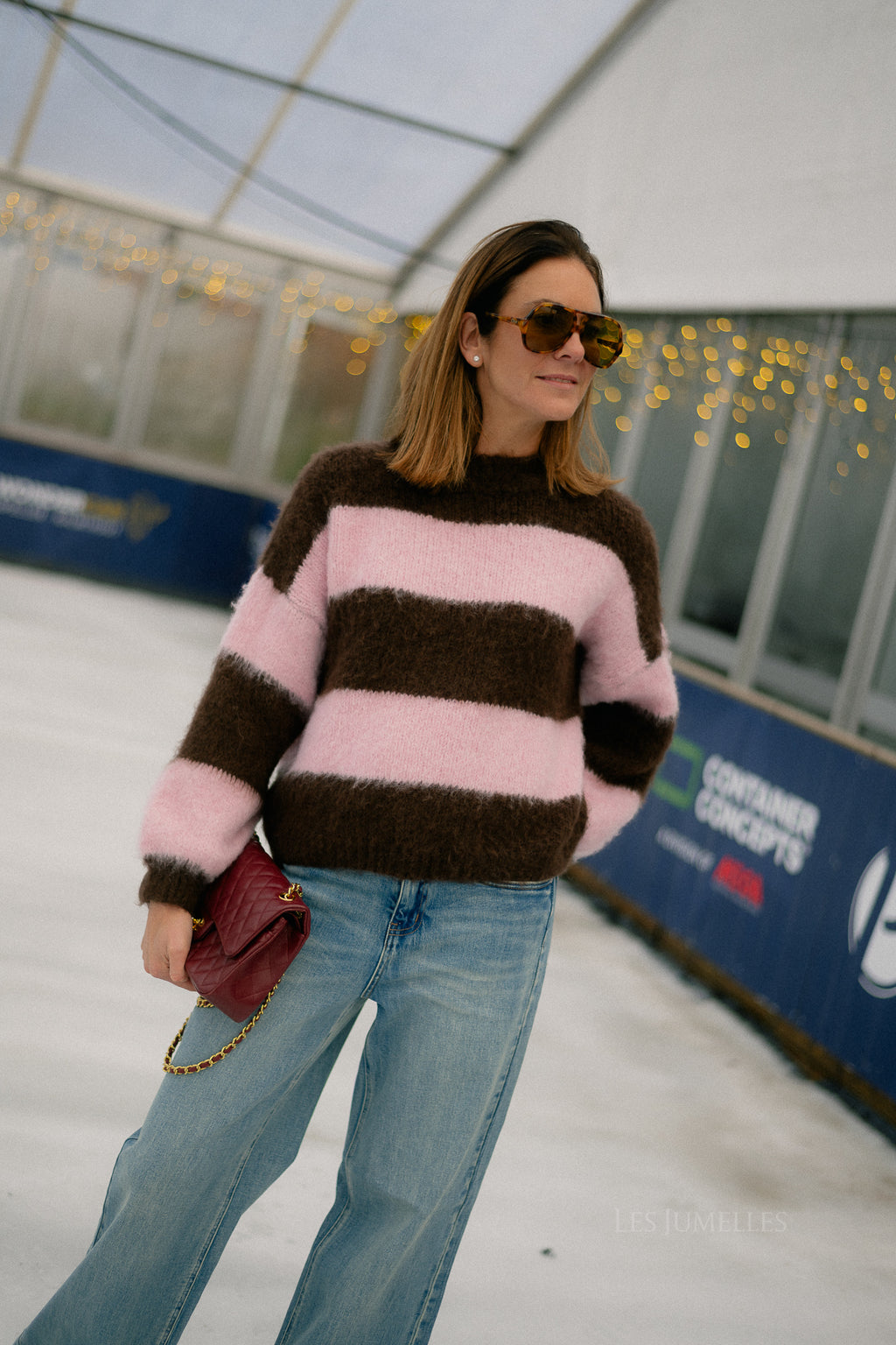 Ruby striped jumper hot chocolate/baby pink