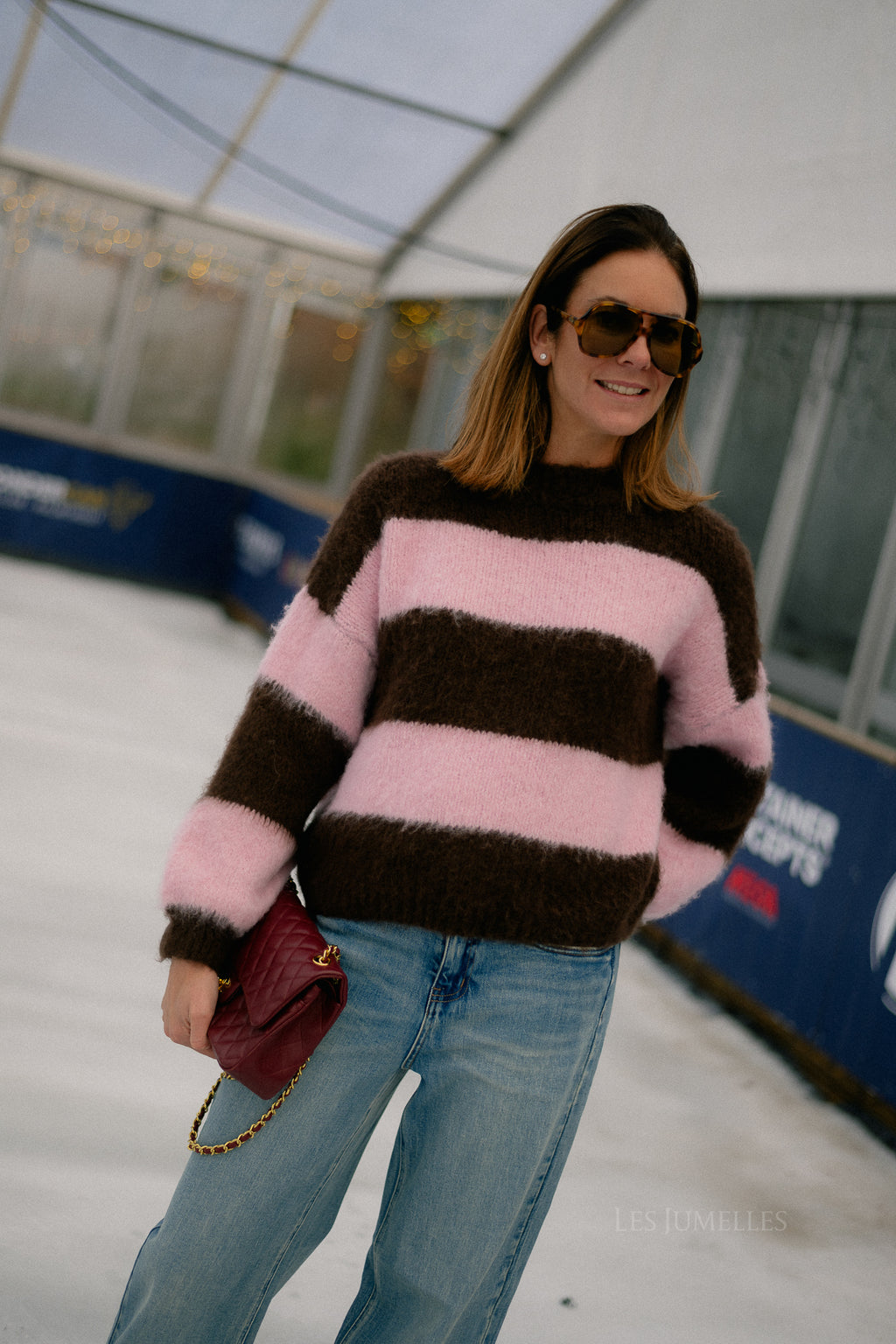 Ruby striped jumper hot chocolate/baby pink
