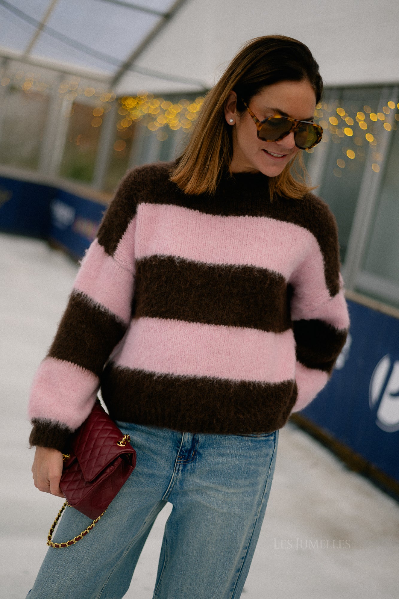 Ruby striped jumper hot chocolate/baby pink